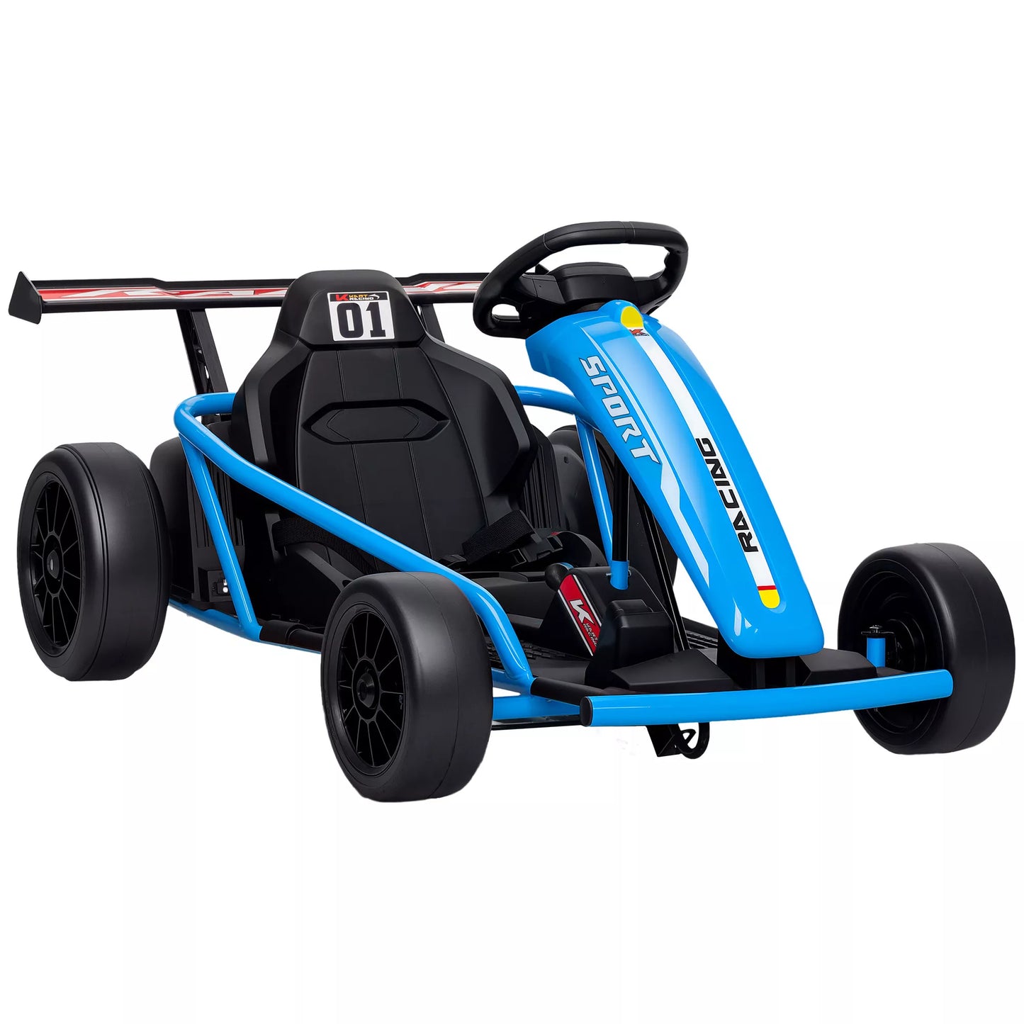 24V elektrinis Go-Kart, skirtas važiuoti ir slysti, nailoniniai ratai, saugos diržas, garsinis signalas, muzika 8-12 metų vaikams Mėlynas