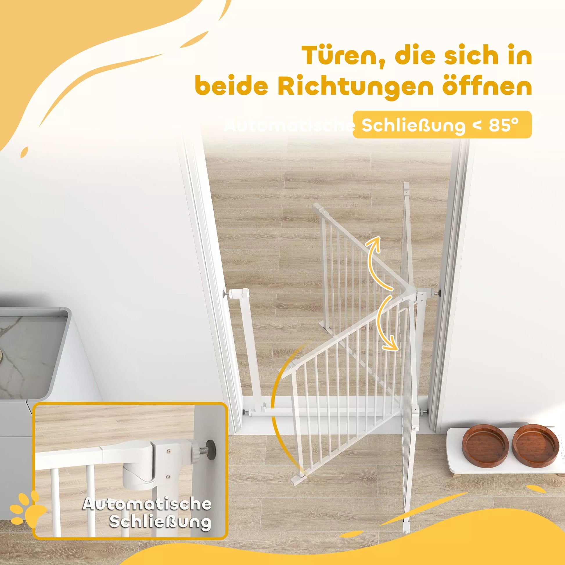 Apsauginiai varteliai, laiptų ir durų užtvaras be gręžimo su automatiniu uždarymu, 76-82x76 cm, balta