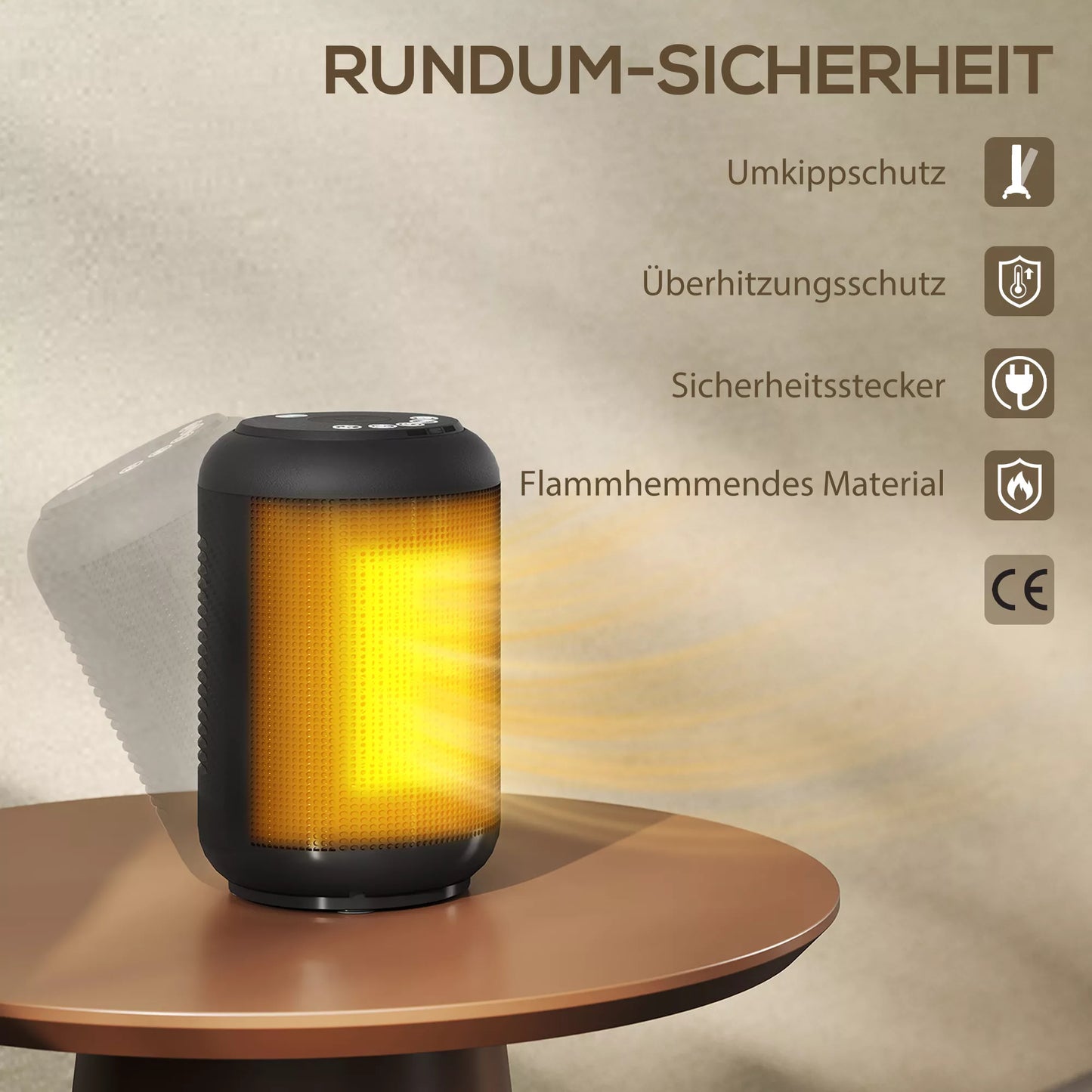 Ventiliatorinis šildytuvas, 1500 W ventiliatorinis šildytuvas su 3 režimais, 24 valandų laikmatis, apsauga nuo apvirtimo ir perkaitimo, 14 x 14 x 21,5 cm, juodas