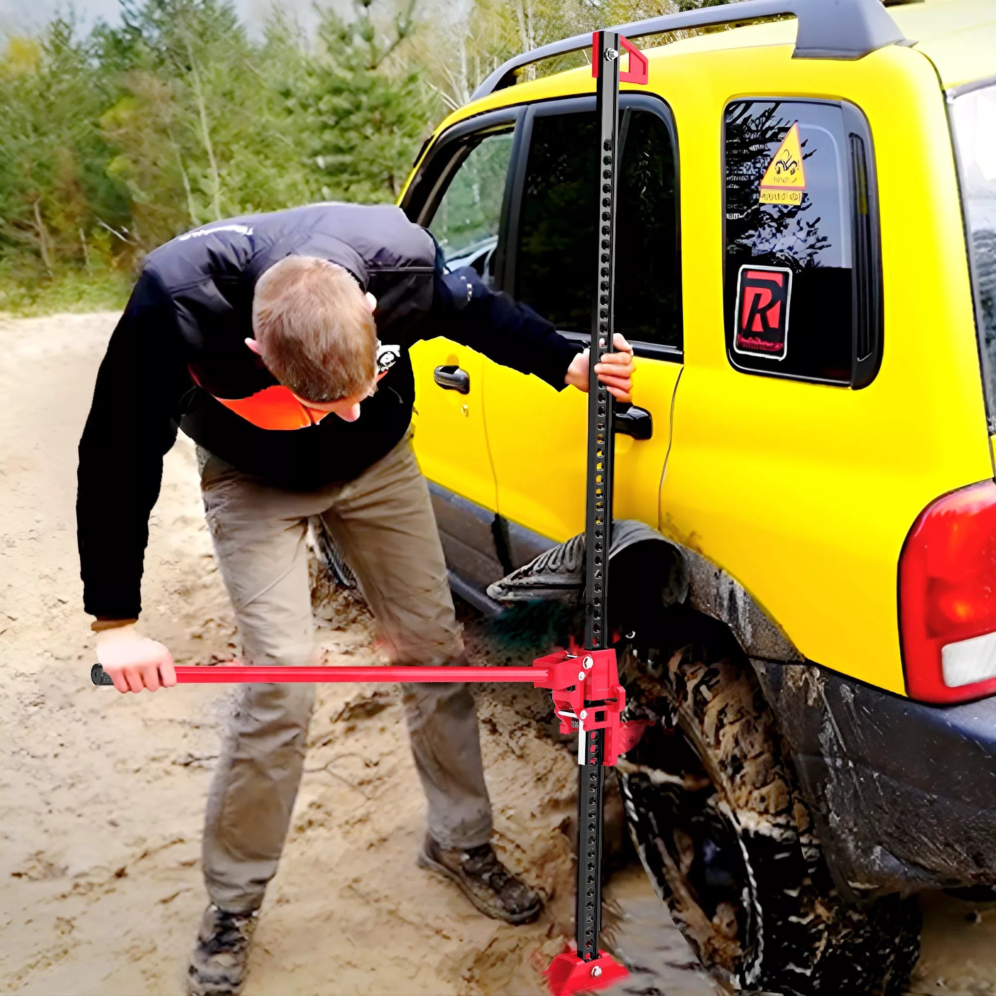 Farm Jack domkratas 135 cm 3000 kg keliamoji galia Offroad plieninis strypas raudonos ir juodos spalvos
