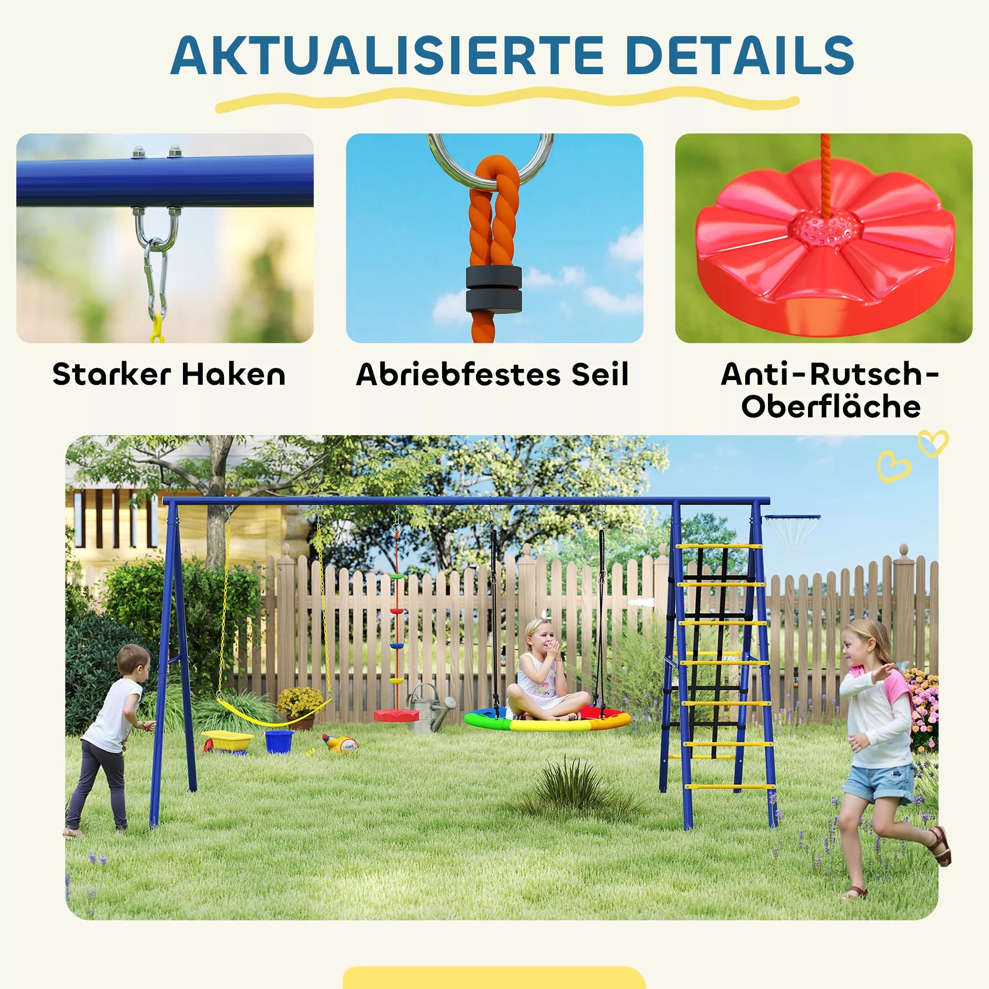Vaikų sūpynių rinkinys, plieninis, 3–8 metai, 6-in-1 dizainas, spalvotas
