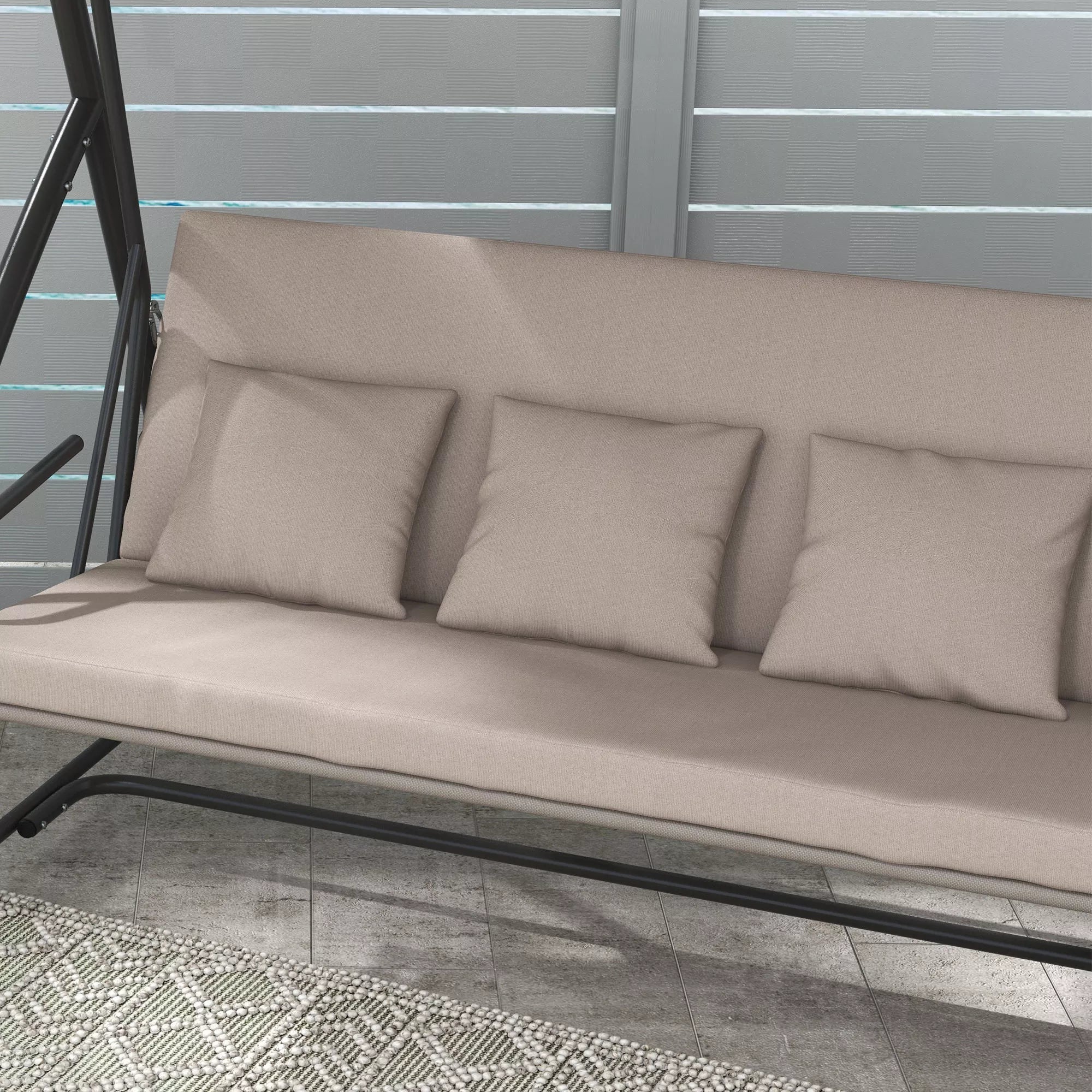 2-in-1 holivudo sūpynės su atlošimo funkcija, 3-vietės sodo sūpynės iš plieno Sūpynės suoliukas 170x110x153 cm, šviesiai rudos spalvos