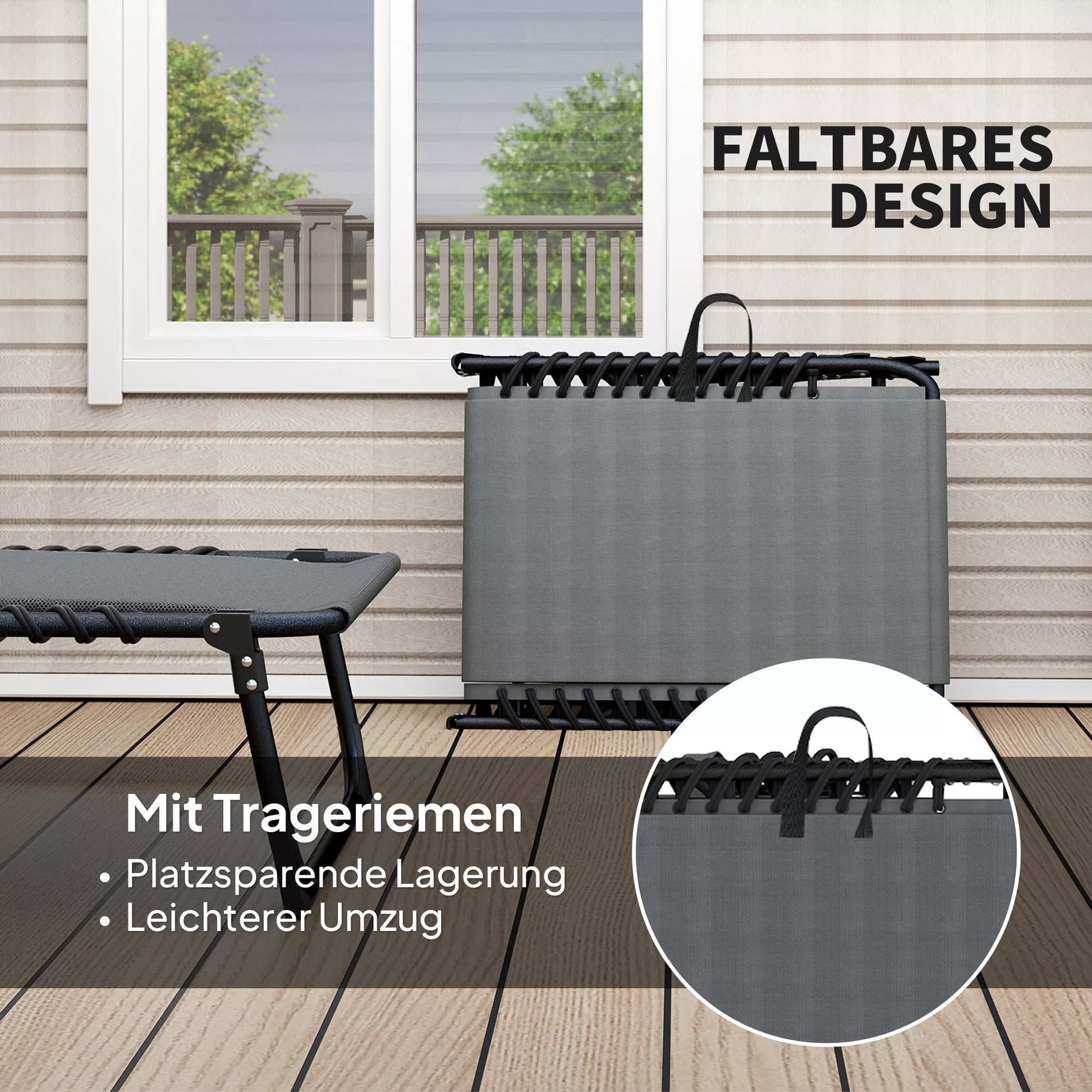 Gultas, gultas su paminkštinimu ir šonine kišenėle, sodo gultas, baseino gultas, paminkštintas gultas, pilkos spalvos