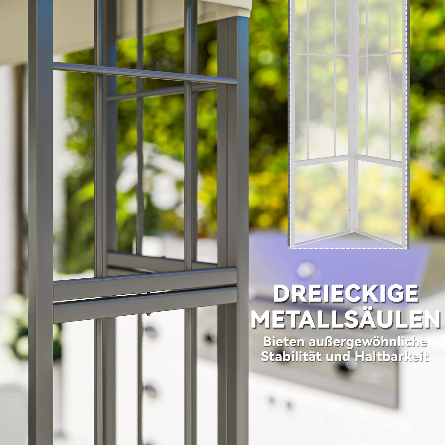 3 x 3 m Sodo pavėsinė, dvipakopio stogo dizainas, UV30+ apsauga, atspari UV spinduliams, apsauga nuo saulės, metalinis rėmas, kreminės baltos spalvos