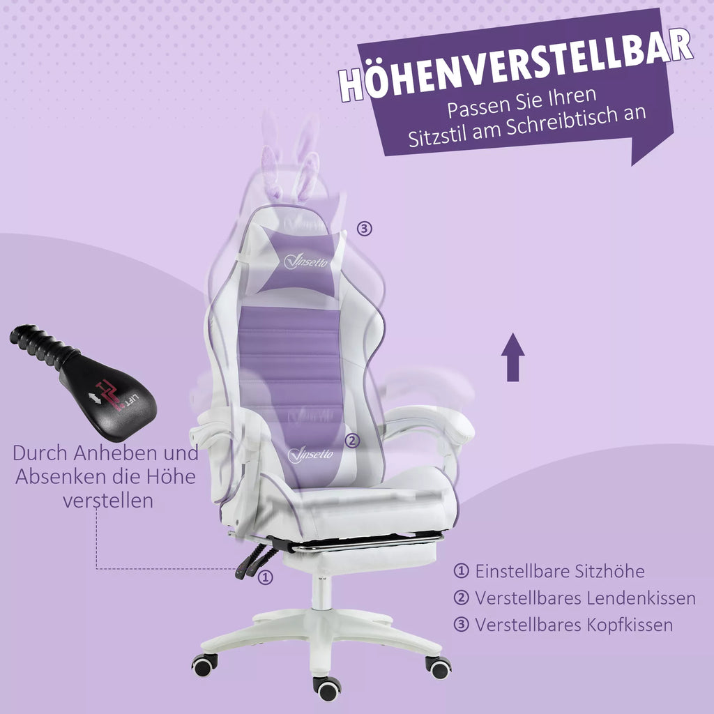 Infografika: violetinė kėdė su aukščio reguliavimu ir dujinis liftas