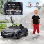 Matmenų schema: Audi RS e-tron GT elektromobilis 103 cm ilgas, 58 cm pločio, 41 cm aukštas