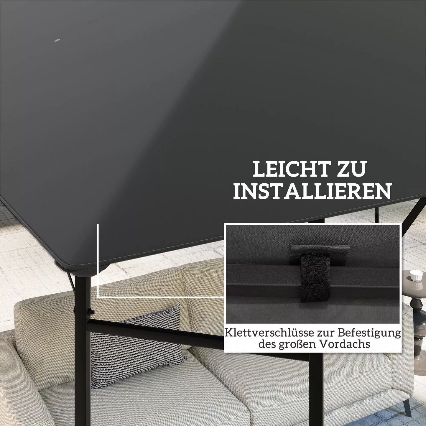 Pavėsinės stogas, vandeniui atsparus tentas su upf30+ apsauga, oxford audinys, 3x3 m, pilkas