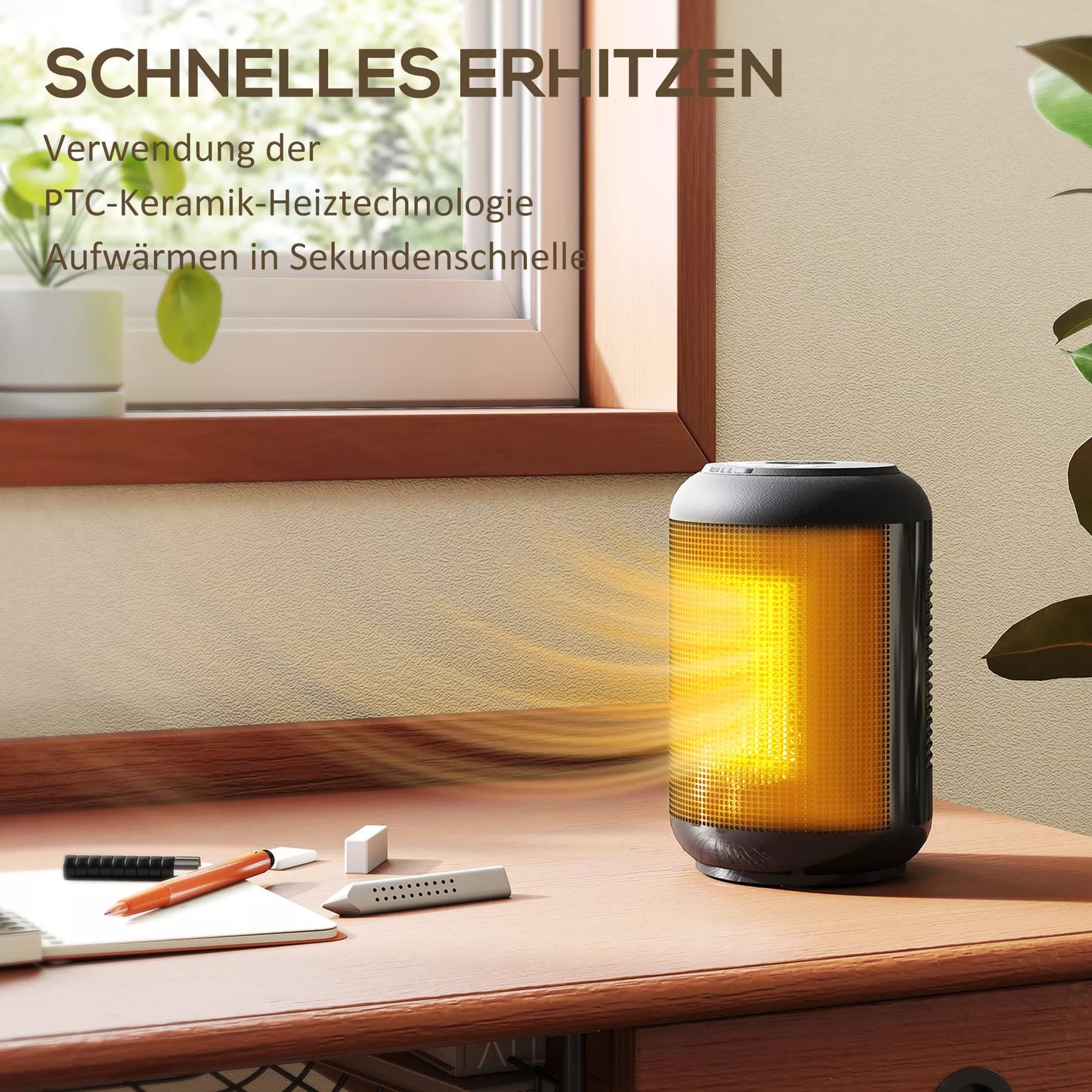 Ventiliatorinis šildytuvas, 1500 W ventiliatorinis šildytuvas su 3 režimais, 24 valandų laikmatis, apsauga nuo apvirtimo ir perkaitimo, 14 x 14 x 21,5 cm, juodas