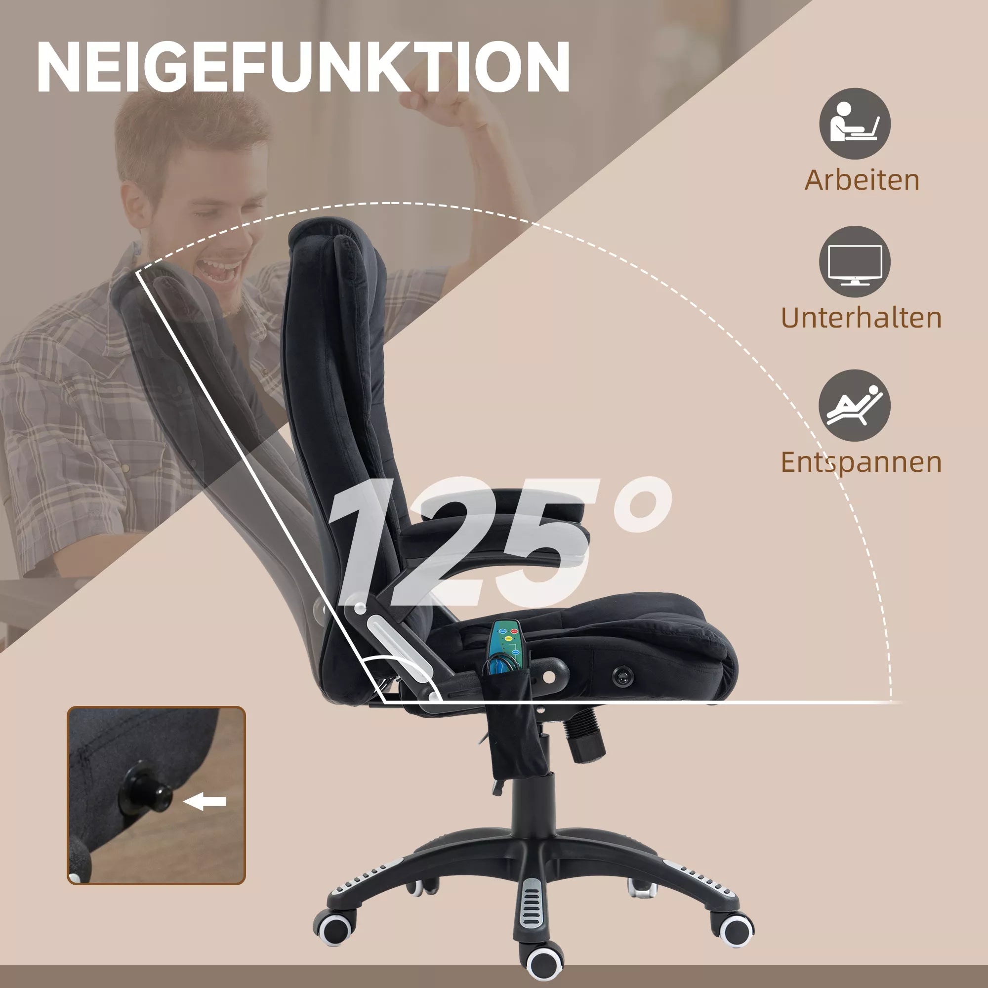 Biuro kėdė su masažo ir šildymo funkcija, ergonomiška, reguliuojamo aukščio, juoda