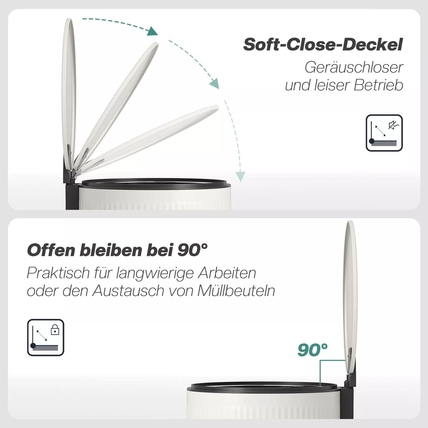 30 L matinė šiukšliadėžė su „Softclose“ dangčiu ir pedalu, vidinis kibiras metalinis, juoda, 36 x 30 x 60,5 cm