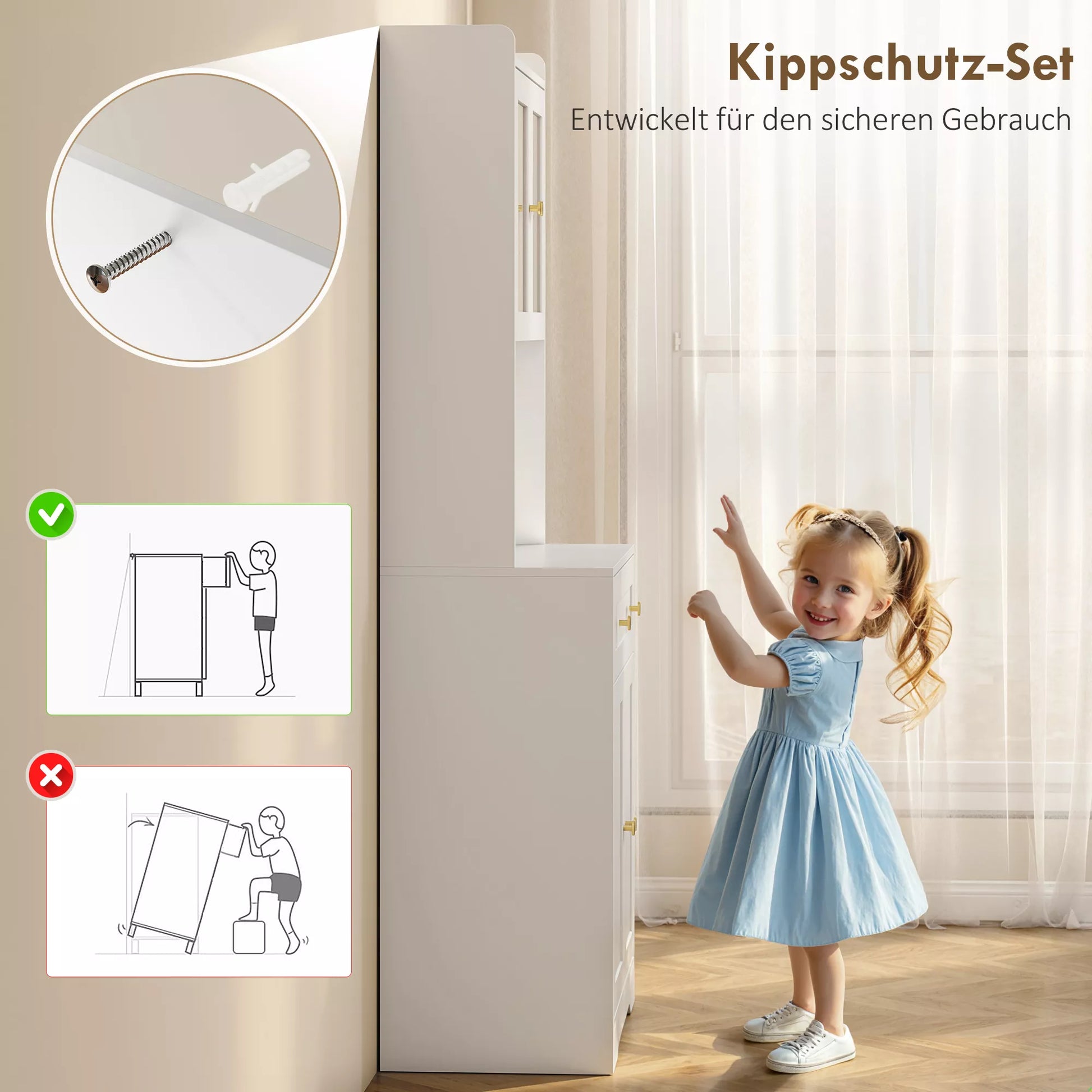 Virtuvės spintelė su darbo paviršiumi, vyno taurių laikiklis, sandėliavimo spintelė virtuvėje, valgomojo kambaryje, 170 cm, MDF, stiklas, balta