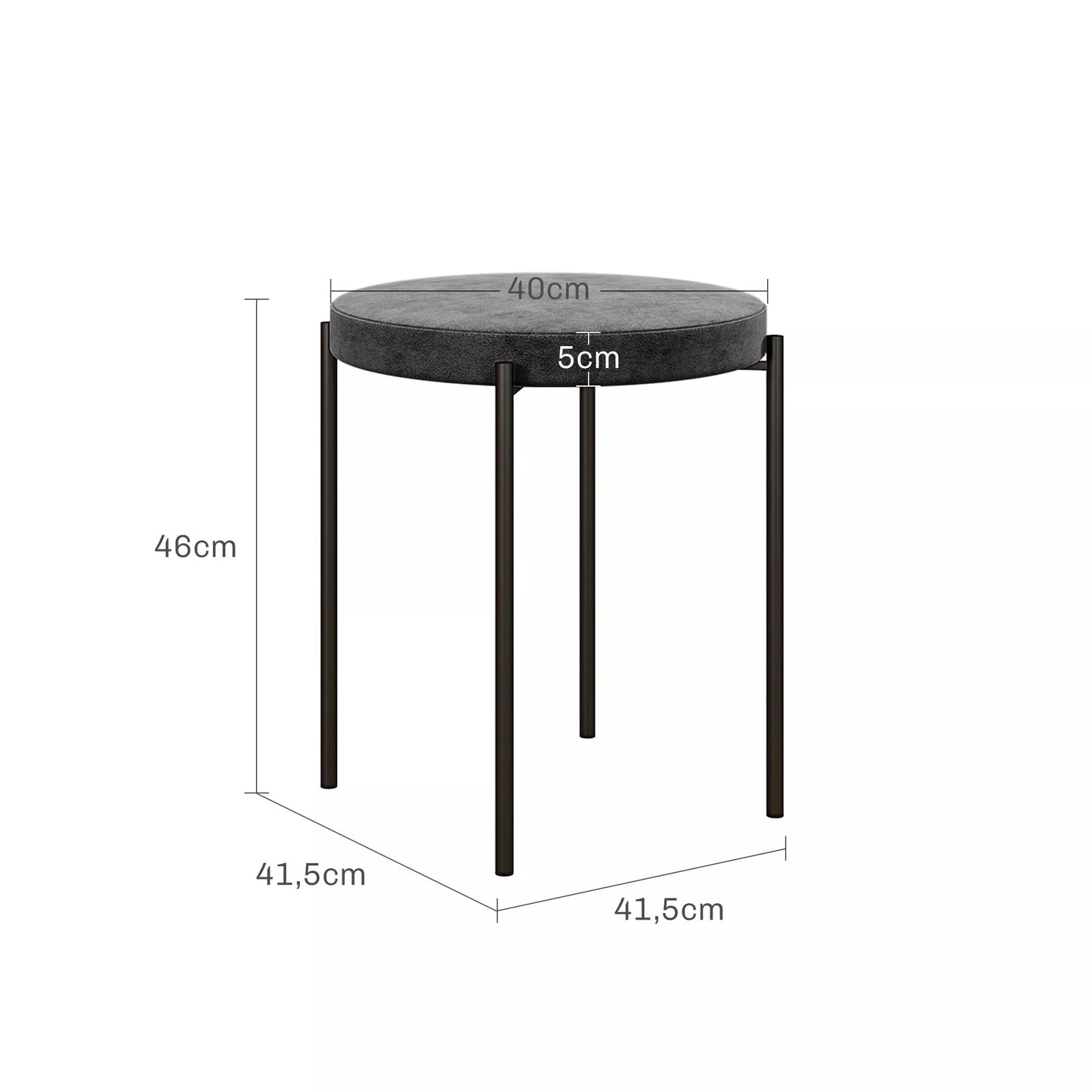 Virtuvinės taburetės 4 vnt. komplektas, sukraunamos, aksomo išvaizda, iki 100kg, plieninis rėmas, 41,5 x 41,5 x 46 cm, tamsiai pilka