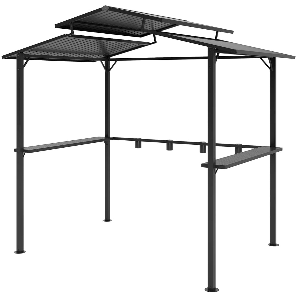 Grillpavillon 250 x 160 x 250 cm vandeniui atsparus sodo paviljonas su dvigubu stogu, šoninėmis lentynomis Juodas