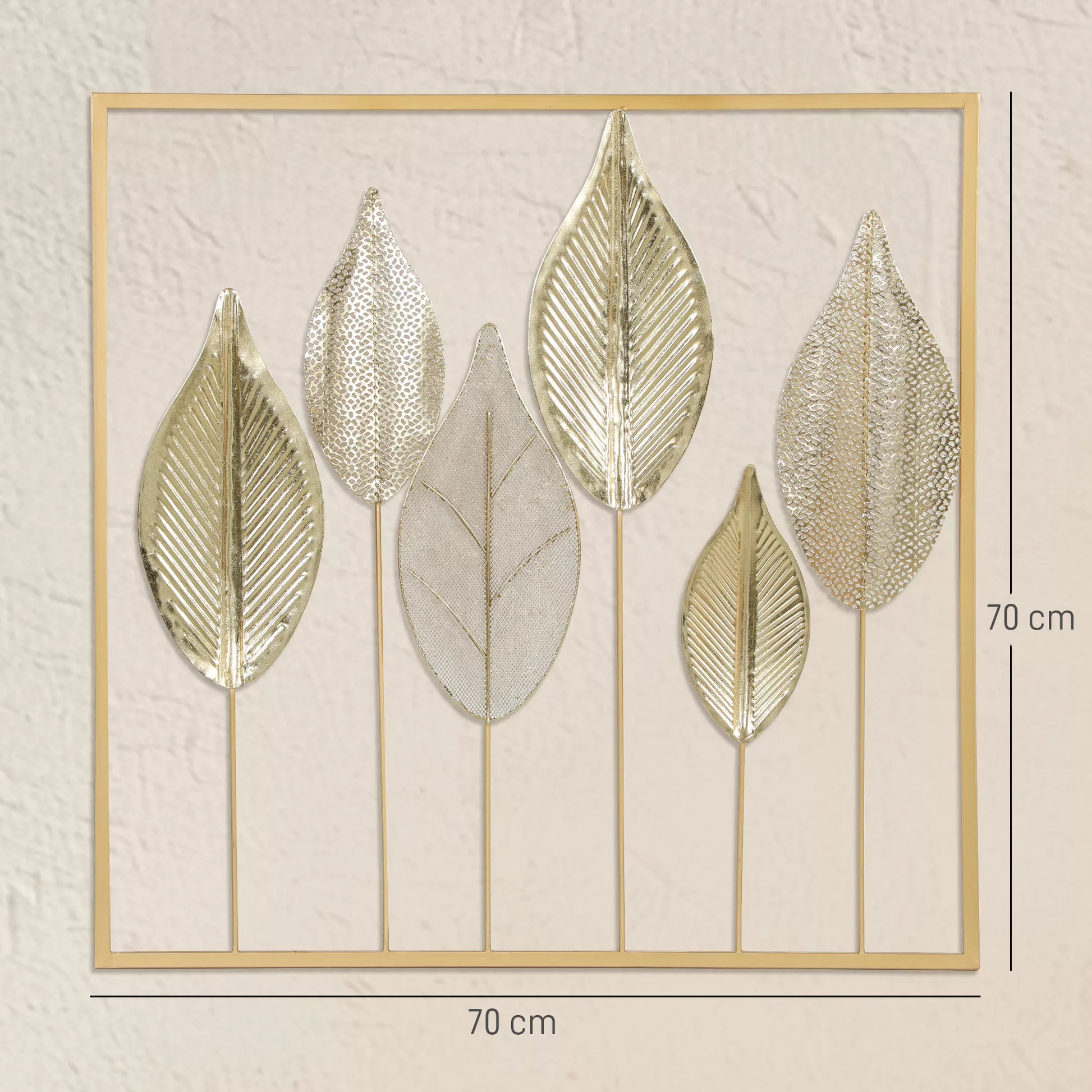 Metalinis rėmas su lapų dizainu, sienų dekoras, modernus stilius, aukso spalvos