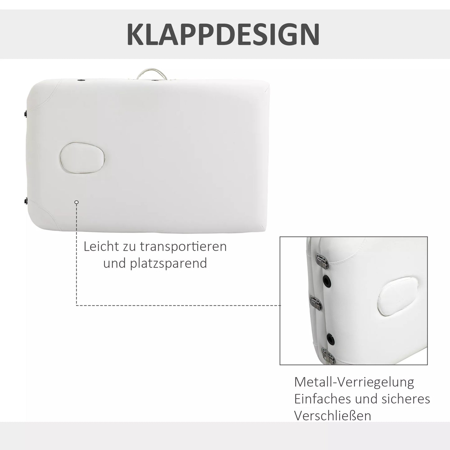 Nešiojama sulankstoma 3 zonų masažo kušetė su galvos atrama, atrama rankoms, transportavimo krepšiu, reguliuojamo aukščio aliumininė masažo kušetė, nešiojama, su priedais, iki 225 kg apkrovos, balta