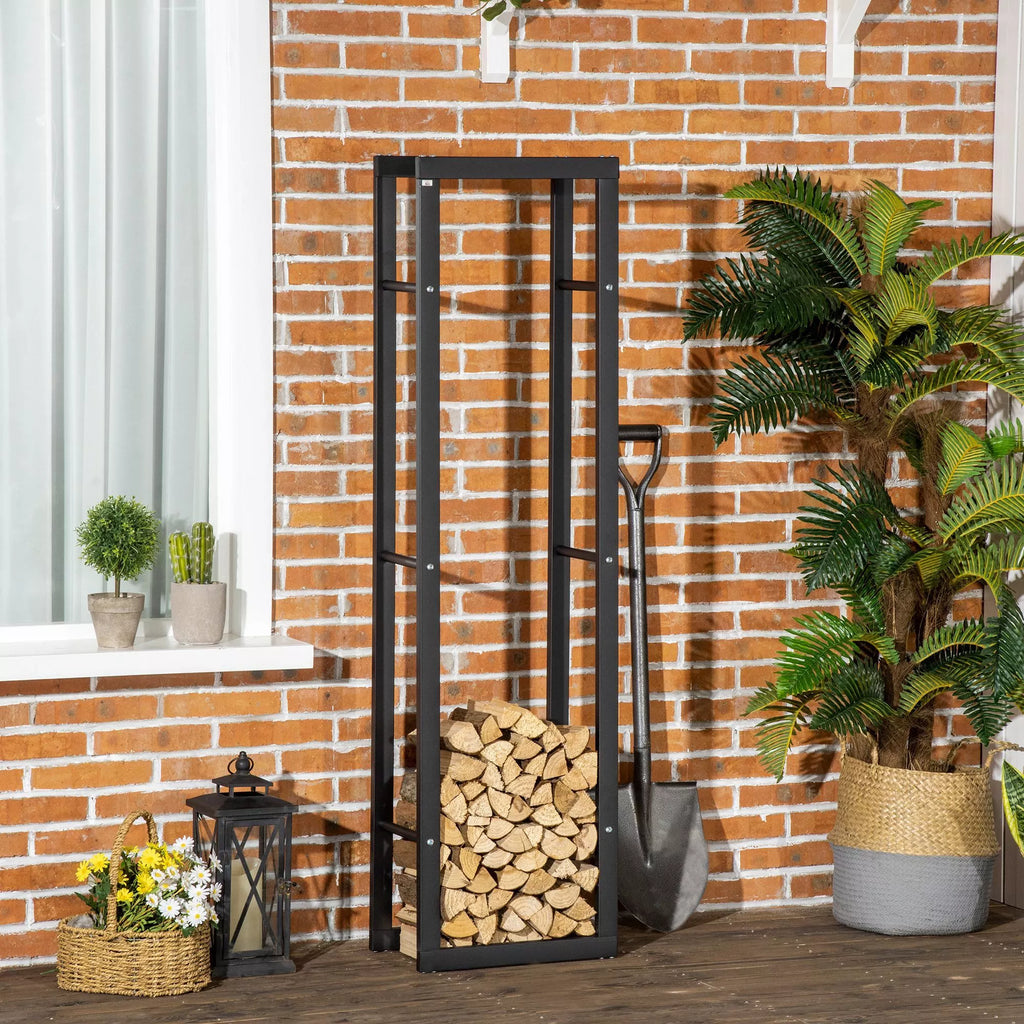 Metalinė malkų lentynėlė 40 x 25 x 150 cm Malkų lentynėlė Stalo pagalba Plieninis rėmas iki 100 kg Malkų laikymo vieta Lauko medinė lentynėlė Malkų lentynėlė sodui Terasai Lauko Juoda