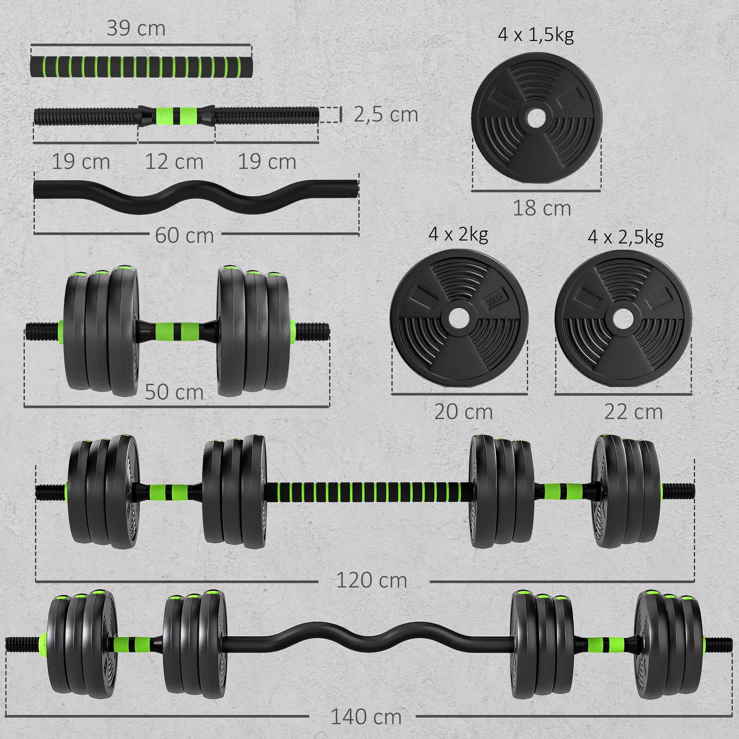 Reguliuojamas 25 kg svarmenų komplektas | Svarstys, štanga jėgos treniruotėms