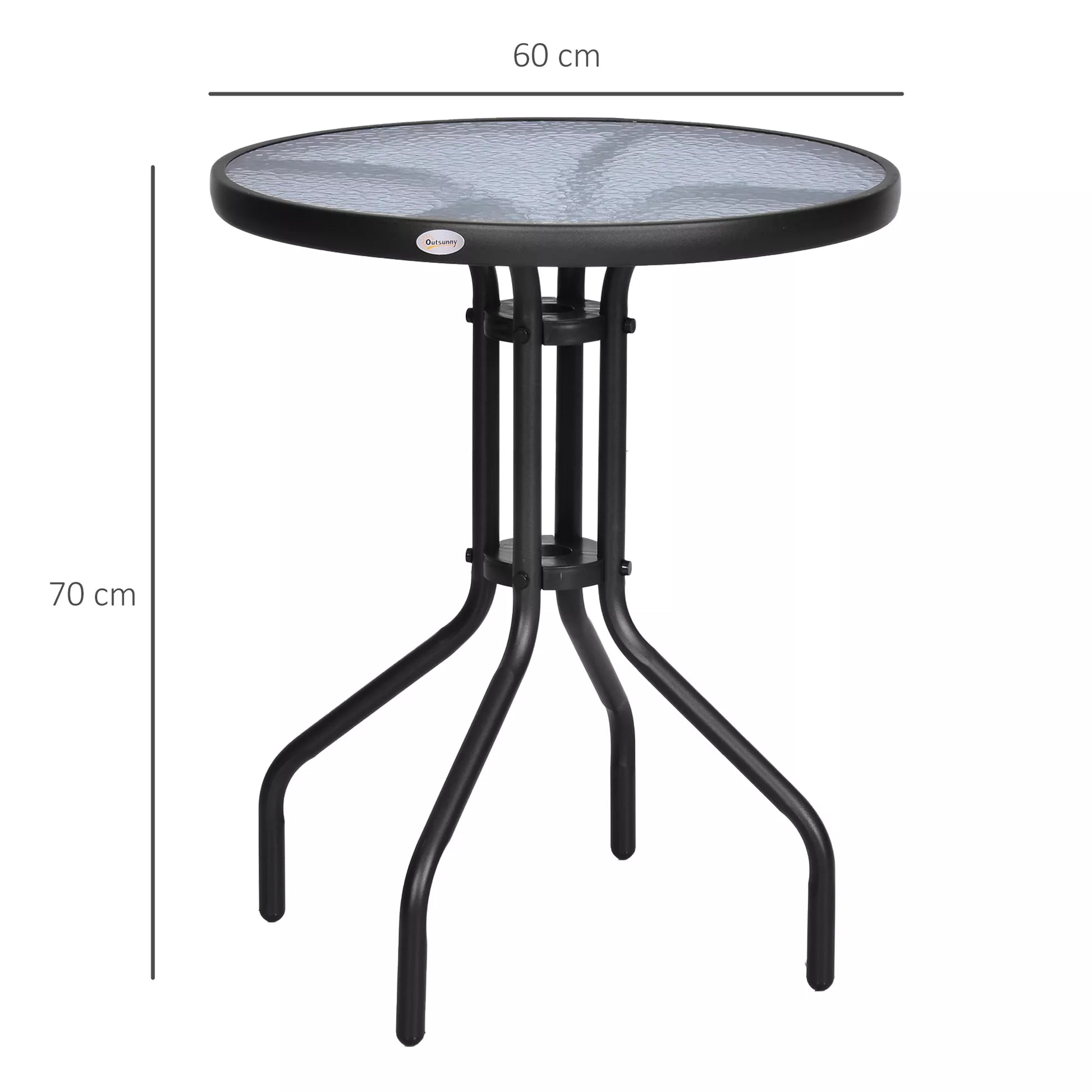 Sodo stalas Balkono stalas Bistro stalas Stiklinis stalas Pagalbinis stalas Metalas + saugus stiklas ∅60xH70cm