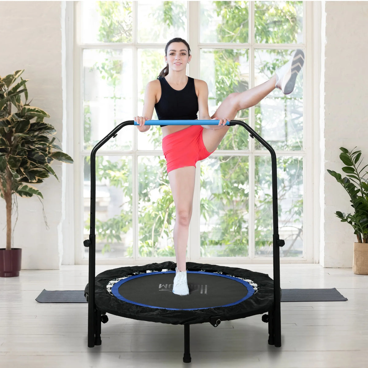 Fitneso batutas su reguliuojama rankena, 102 cm, iki 150 kg, juodos ir mėlynos spalvos