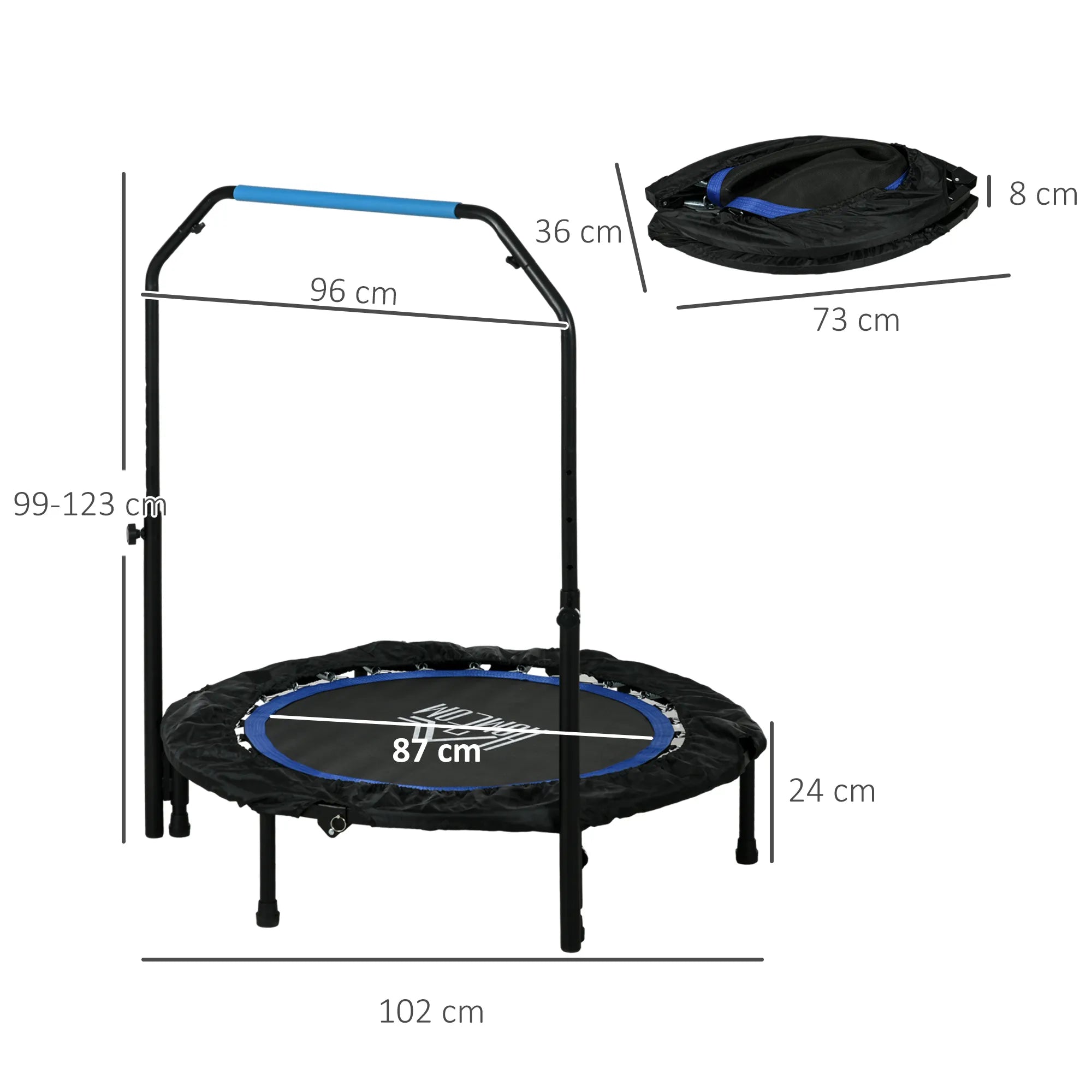 Fitneso batutas su reguliuojama rankena, 102 cm, iki 150 kg, juodos ir mėlynos spalvos