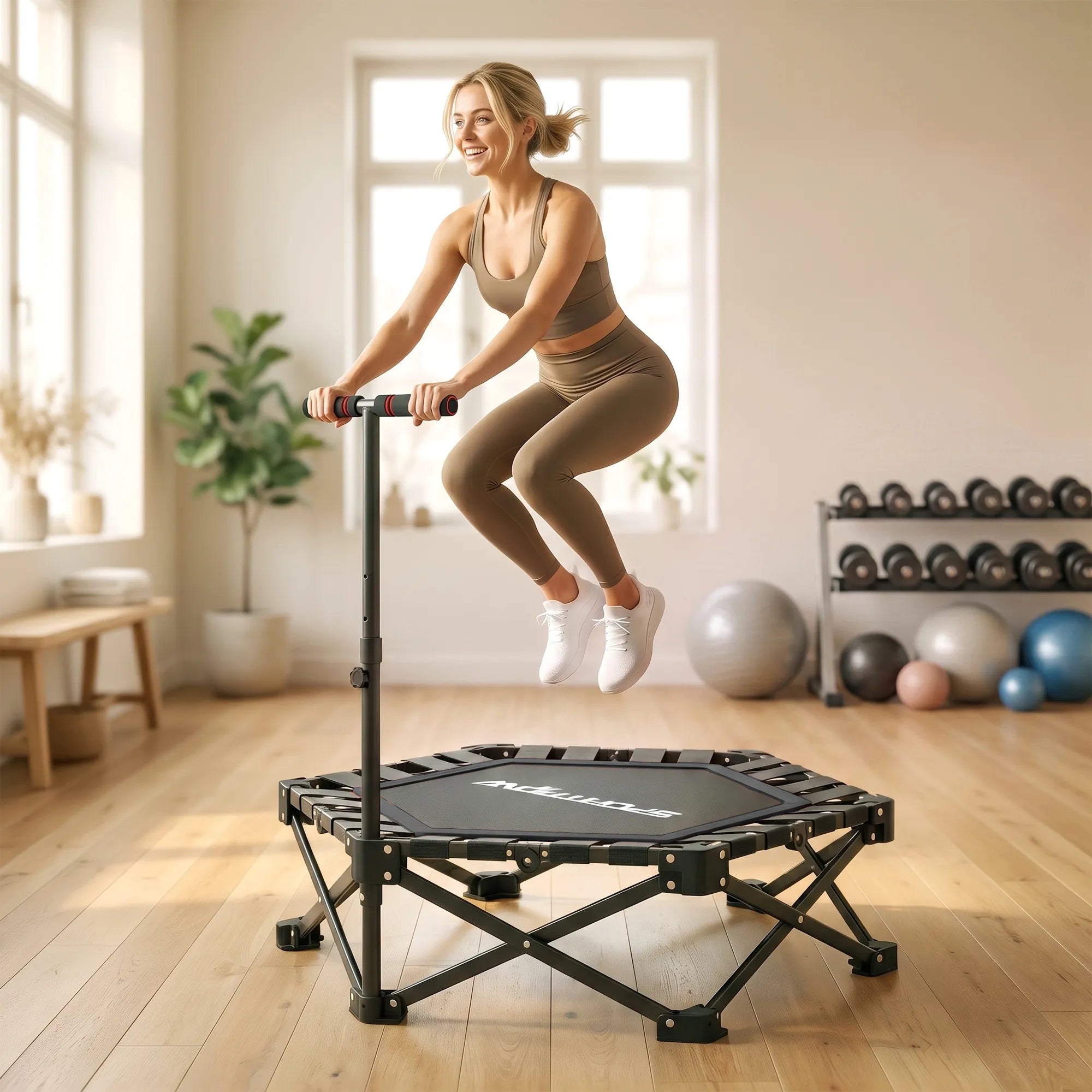 Fitneso batutas su reguliuojama rankena, 104 cm, iki 120 kg, juodas
