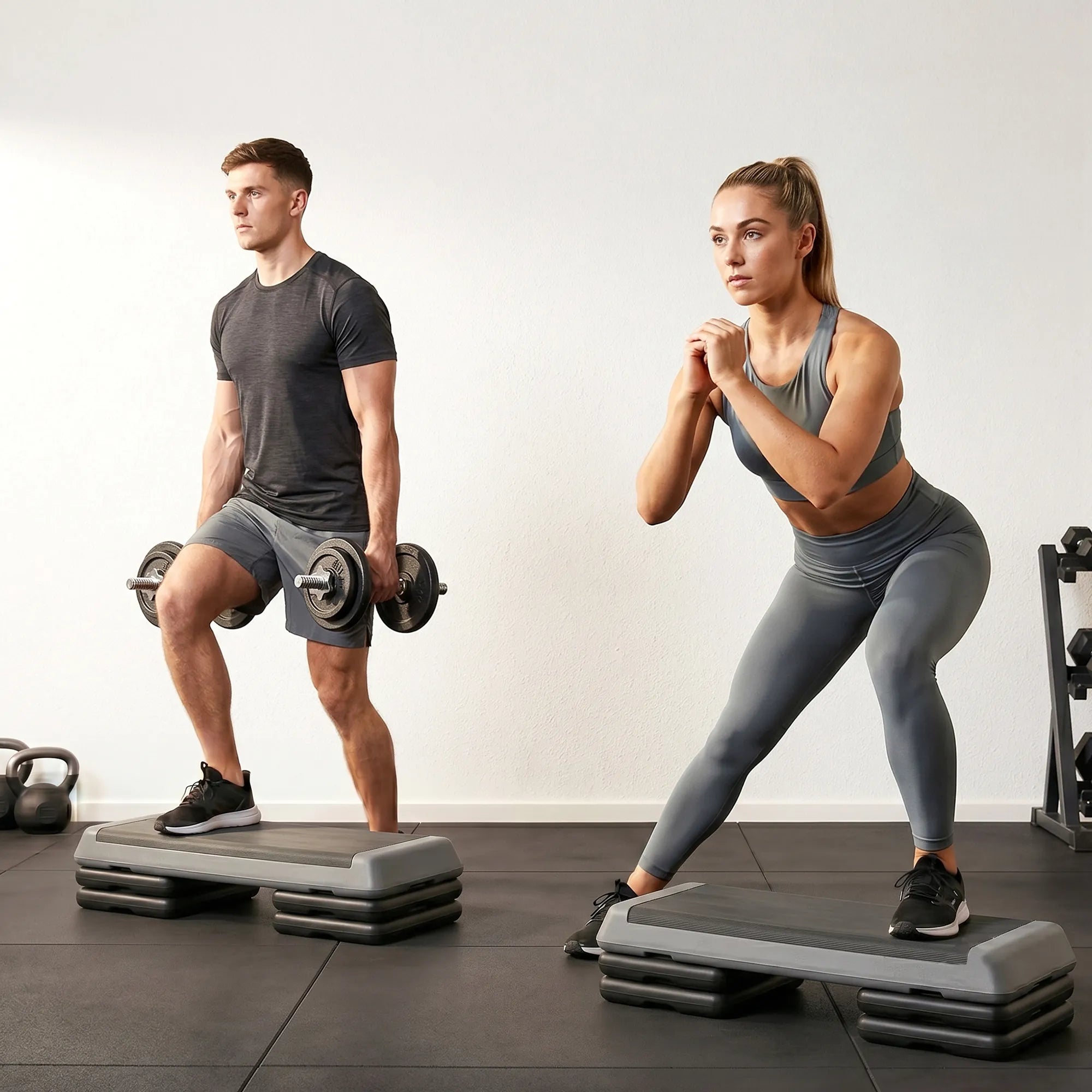 Fitness steperis, reguliuojamo aukščio, iki 250 kg, pilkas