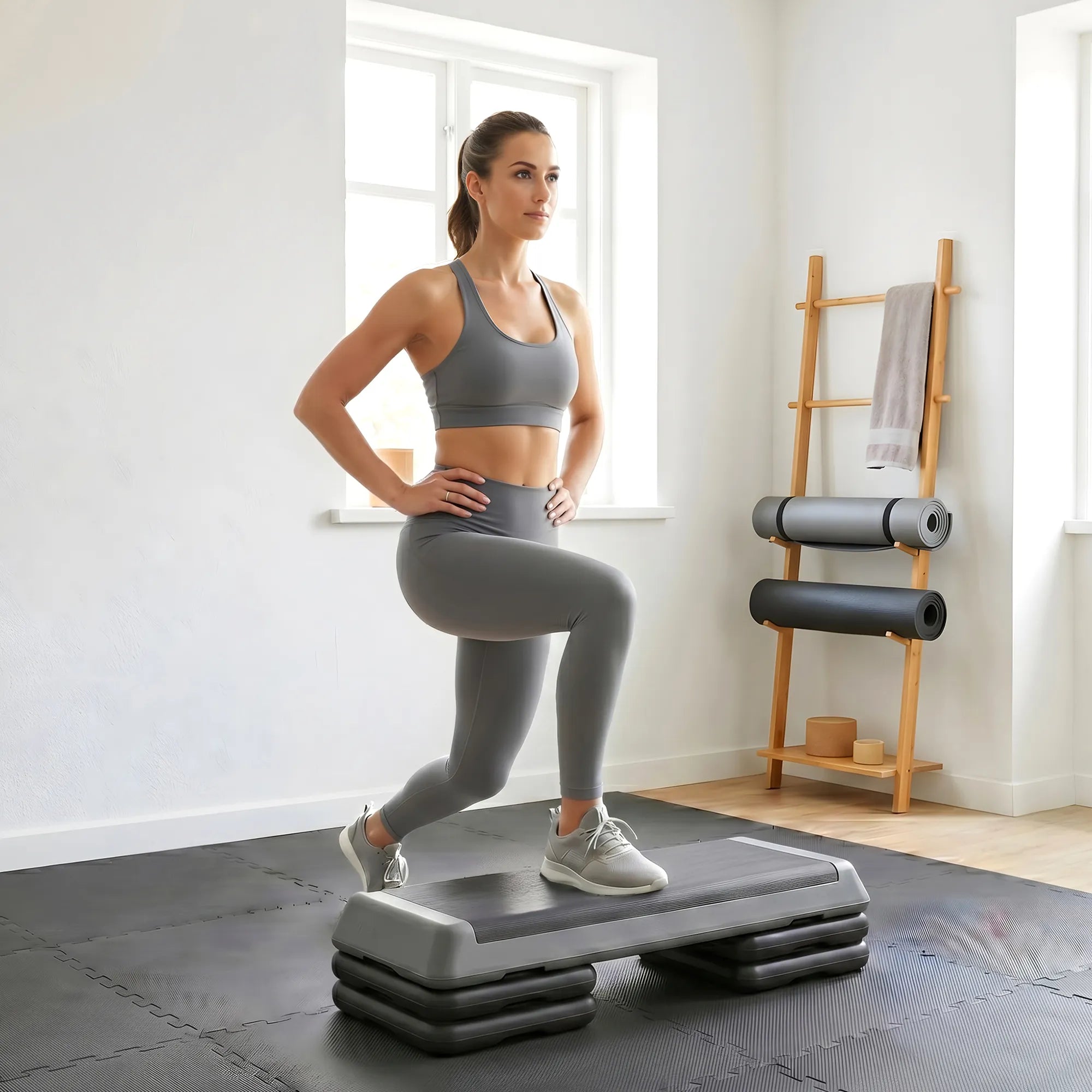 Fitness steperis, reguliuojamo aukščio, iki 250 kg, pilkas
