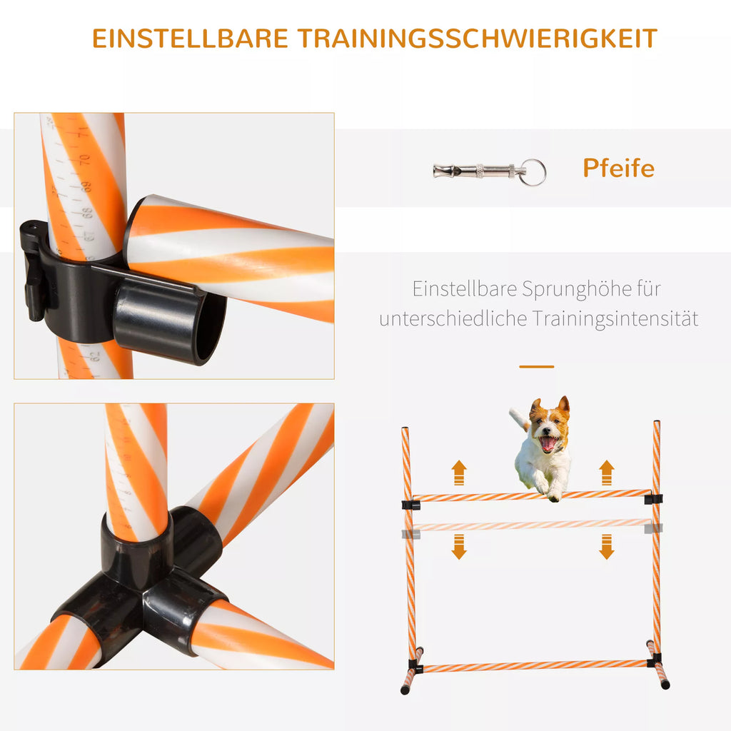 Agility rinkinys šunims, 6 vnt. Agility įrangos rinkinys su pinti strypais, švilpuku, šunų dresavimo reikmenimis ir nešimo krepšiu, skirtas parkui, sodui, oranžinės spalvos.