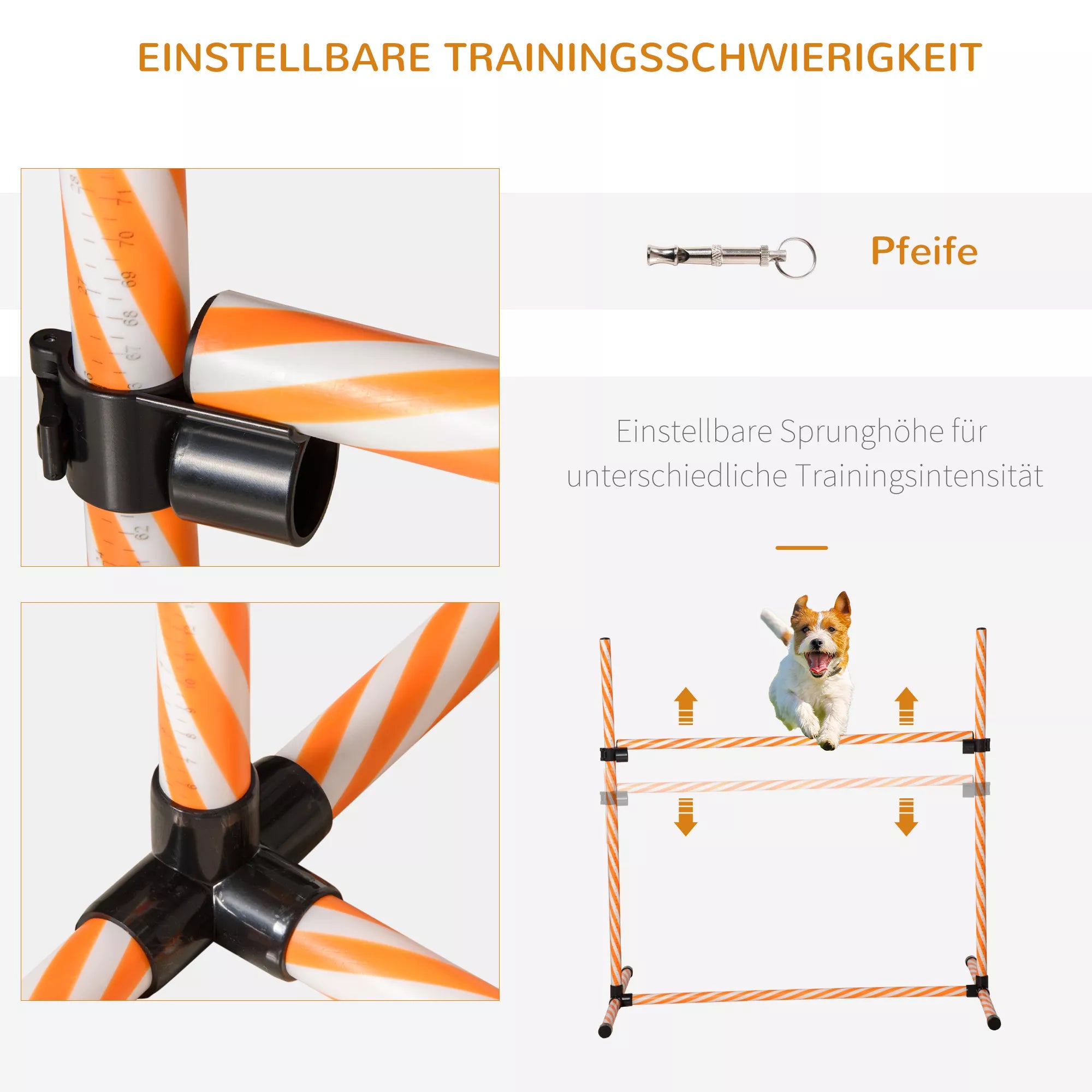Agility rinkinys šunims, 6 vnt. Agility įrangos rinkinys su pinti strypais, švilpuku, šunų dresavimo reikmenimis ir nešimo krepšiu, skirtas parkui, sodui, oranžinės spalvos.