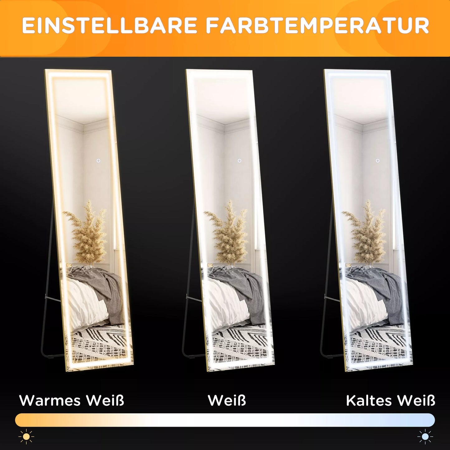 2 viename viso kūno veidrodis su LED apšvietimu, pastatomas, montuojamas ant sienos, pritemdomas, 40 cm x 37 cm x 156,5 cm, sidabrinis