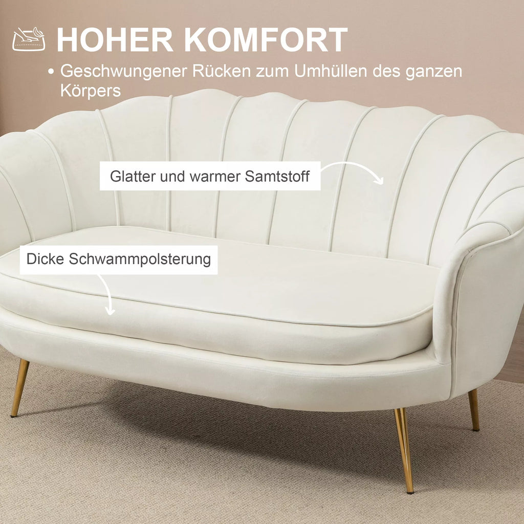 Vintage 2-vietė sofa, kušetė, minkštieji baldai, aksomo išvaizda, iki 150 kg, kreminė/auksinė