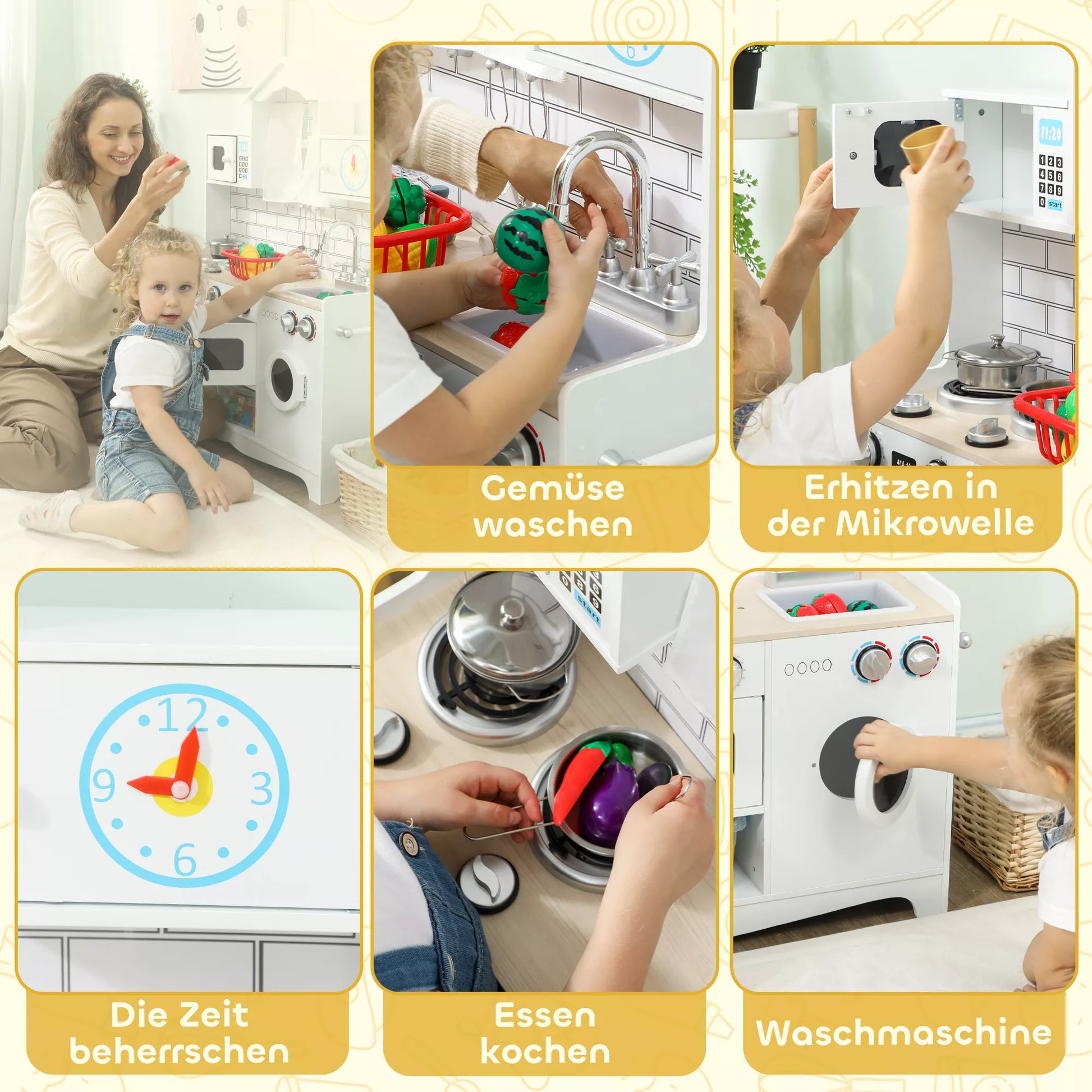 Vaikų virtuvė Žaislinė virtuvė su orkaite, kriaukle, garso funkcija ir priedais Dovanėlė mergaitėms ir berniukams nuo 3 iki 6 metų Balta