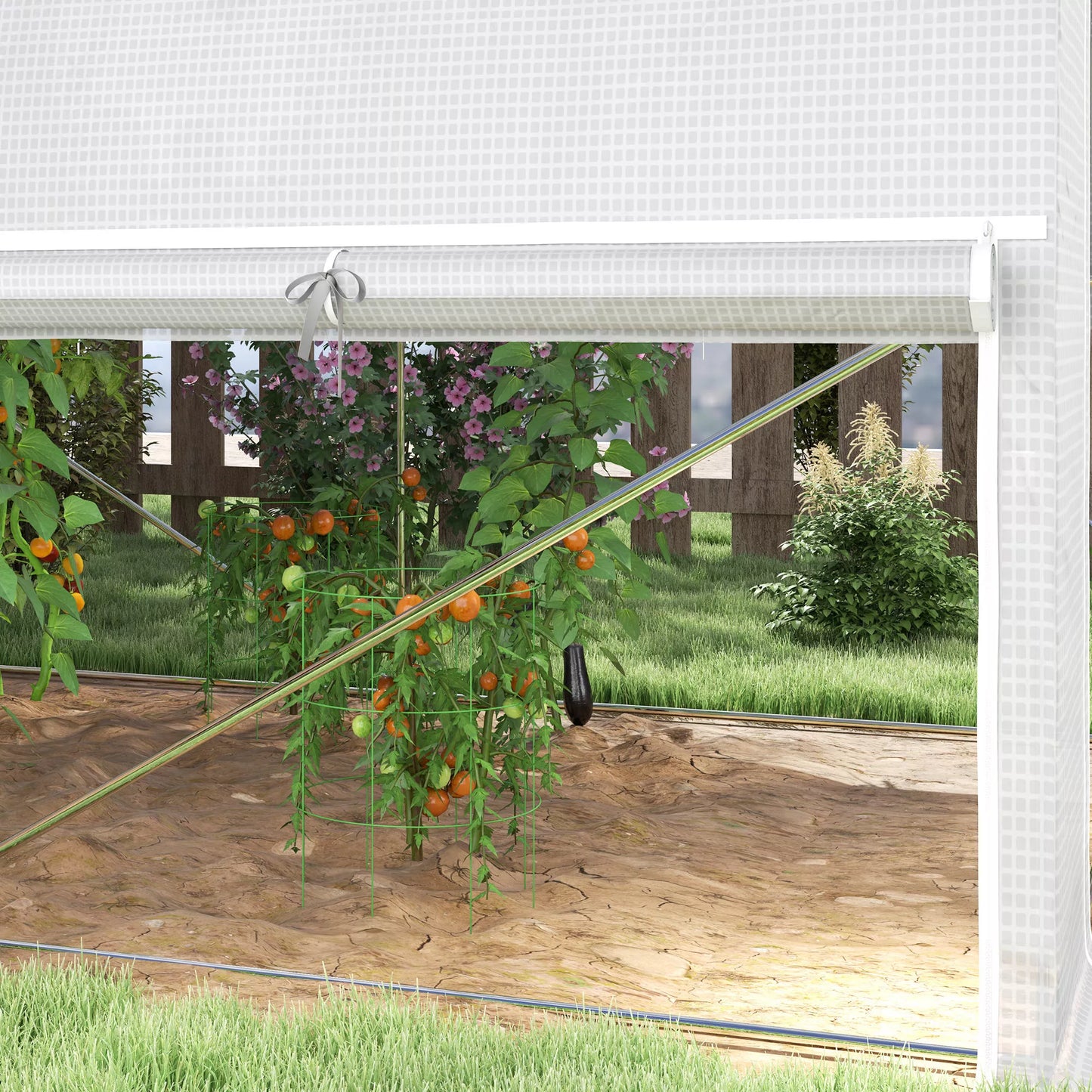 3 x 2 x 2 m polietileno tunelio šiltnamis su suskleidžiamomis šoninėmis sienomis, UV spinduliams atspariu plastiko tentu ir plieniniu rėmu, baltas