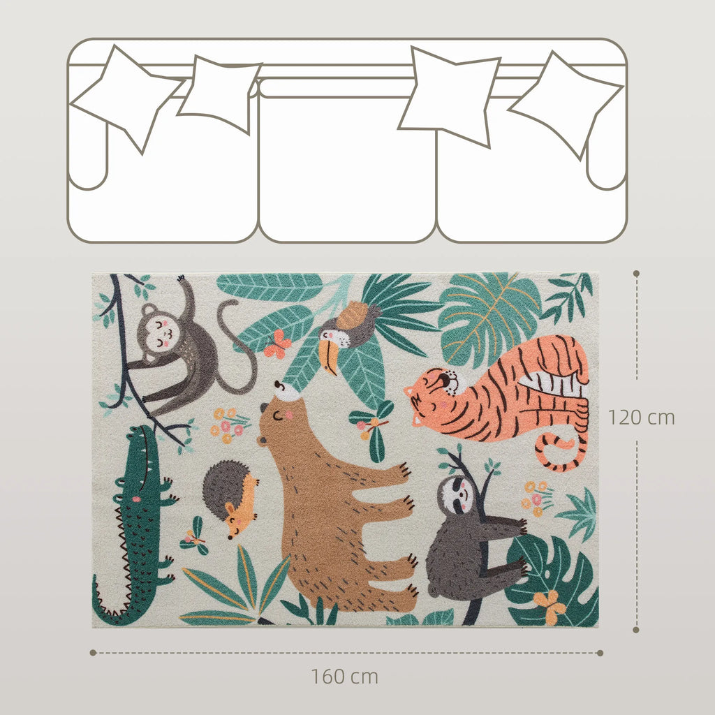 Fleece kilimas su džiunglių raštu, 160 x 120 cm, daugiaspalvis