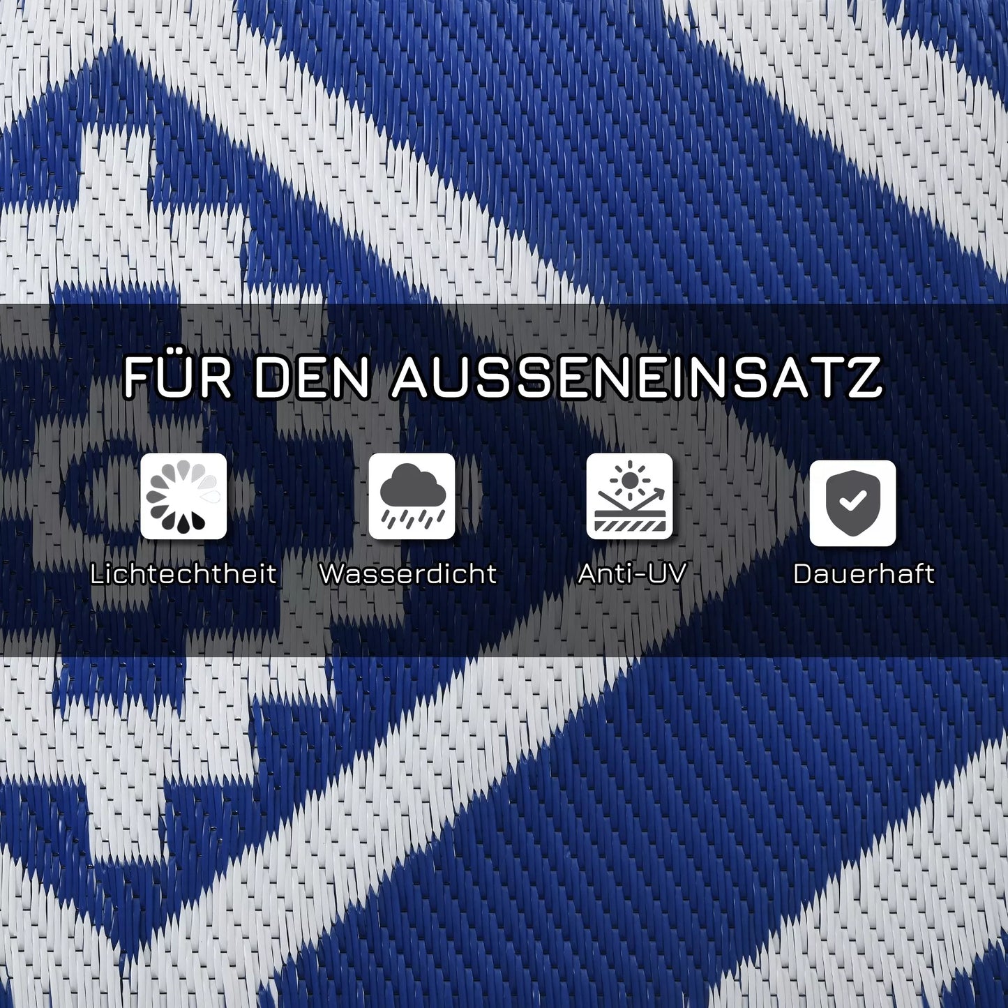 Lauko terasos kilimas, atsparus oro sąlygoms, modernaus dizaino, 182 cm x 274 cm x 0,3 cm, mėlynas + baltas