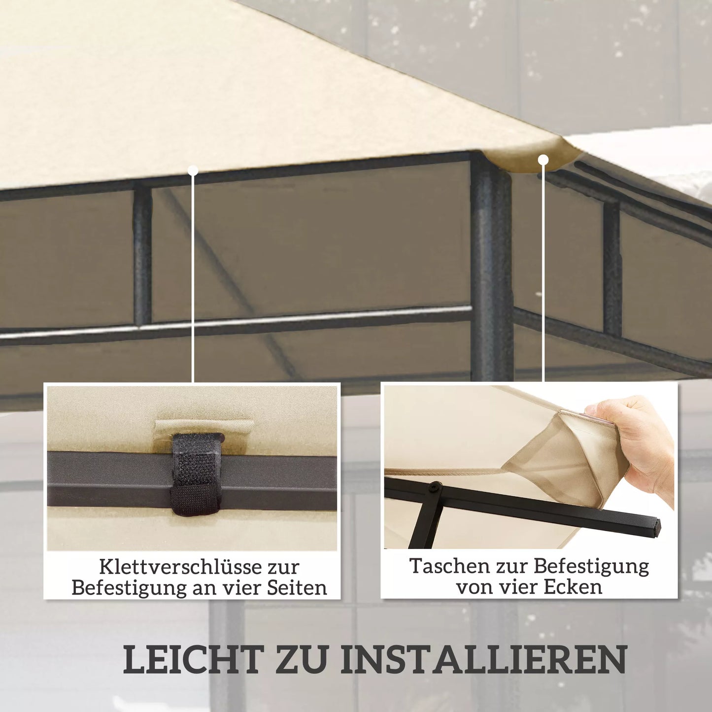 Pavėsinės stogas, keičiamas su 8 drenažo angomis, poliesteris, 3x3 m, kreminis