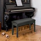 Fortepijono suolas, paminkštintas, medinėmis kojomis, 75 × 35 × 49 cm, juodas