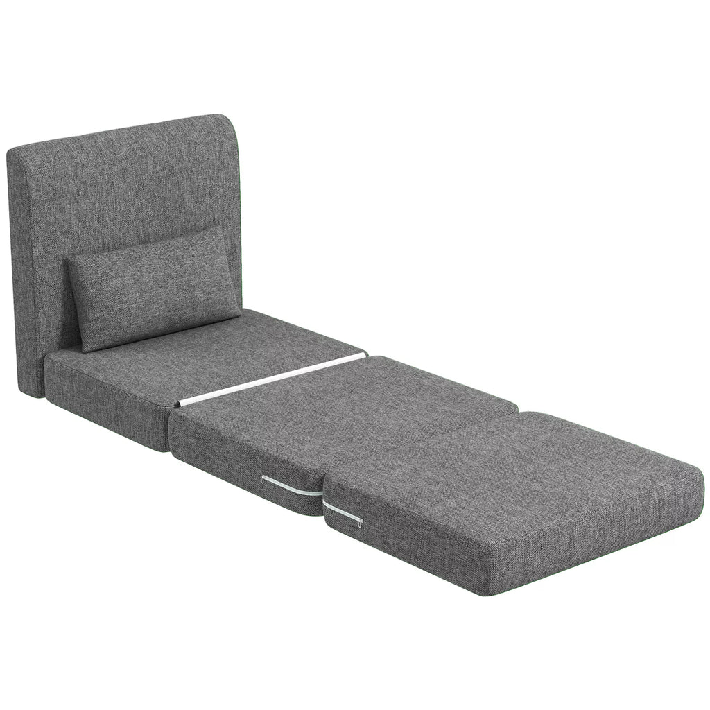 Fotelis-lova, triskart sulankstomas, metalinis rėmas, 80 × 75 × 74 cm, pilkas