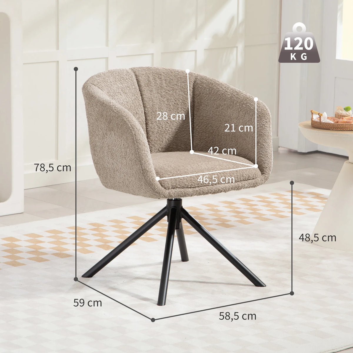 Fotelis su pasukama sėdyne, iki 120 kg, šviesiai rudas