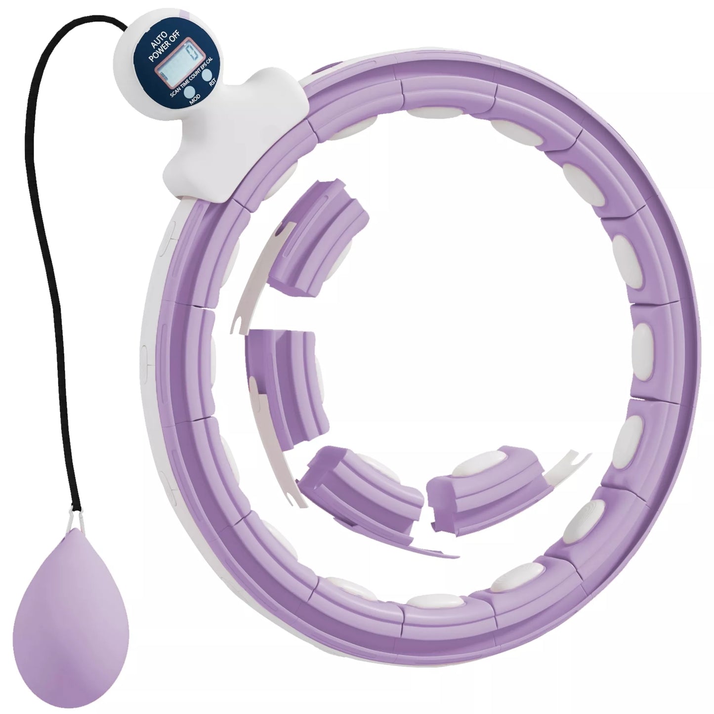 Išmanusis hula hoop lankas suaugusiems su svorio kamuoliukų skaitikliu, 16 mazgų (76–113 cm), violetinis