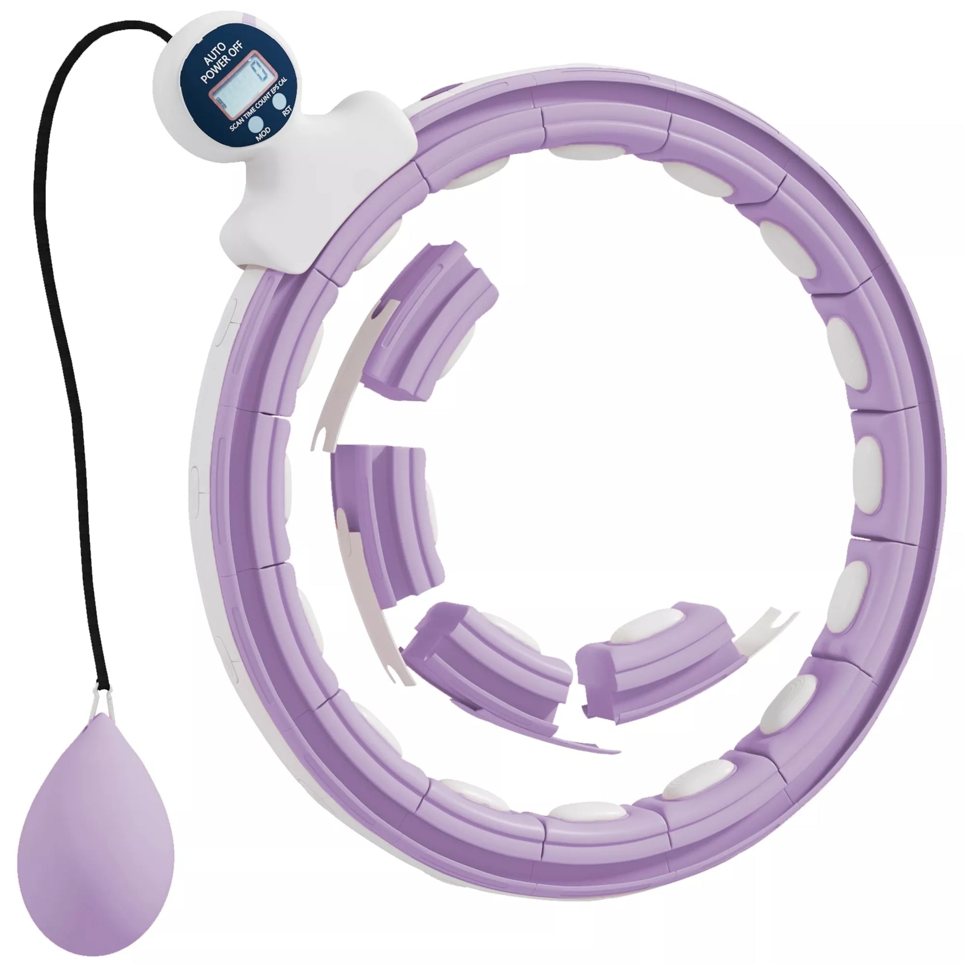 Išmanusis hula hoop lankas suaugusiems su svorio kamuoliukų skaitikliu, 16 mazgų (76–113 cm), violetinis