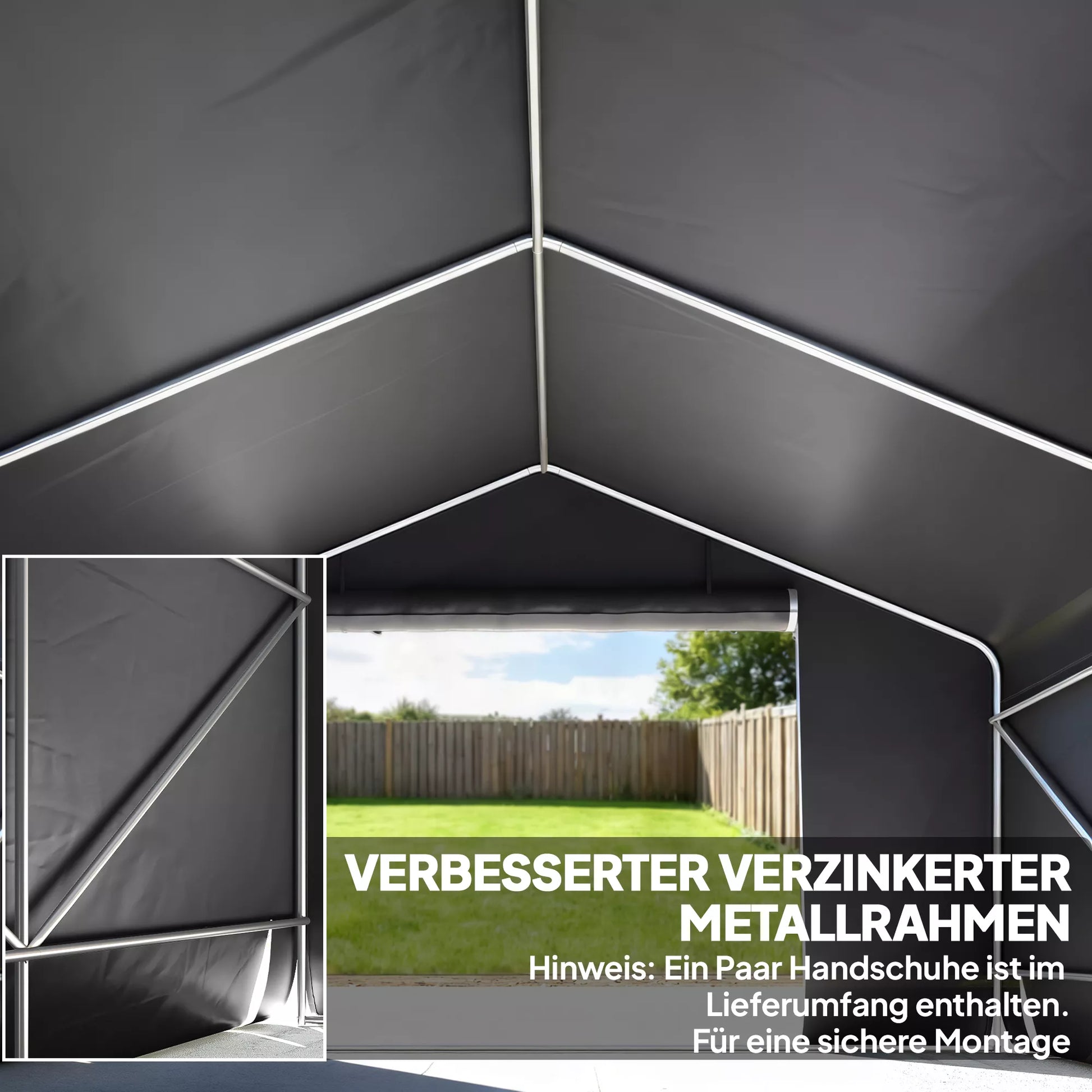 Nešiojamas sodo namelis, dviračių palapinė, užtrauktukas su užtrauktuku, metalinis rėmas, universali saugykla, tamsiai pilka spalva