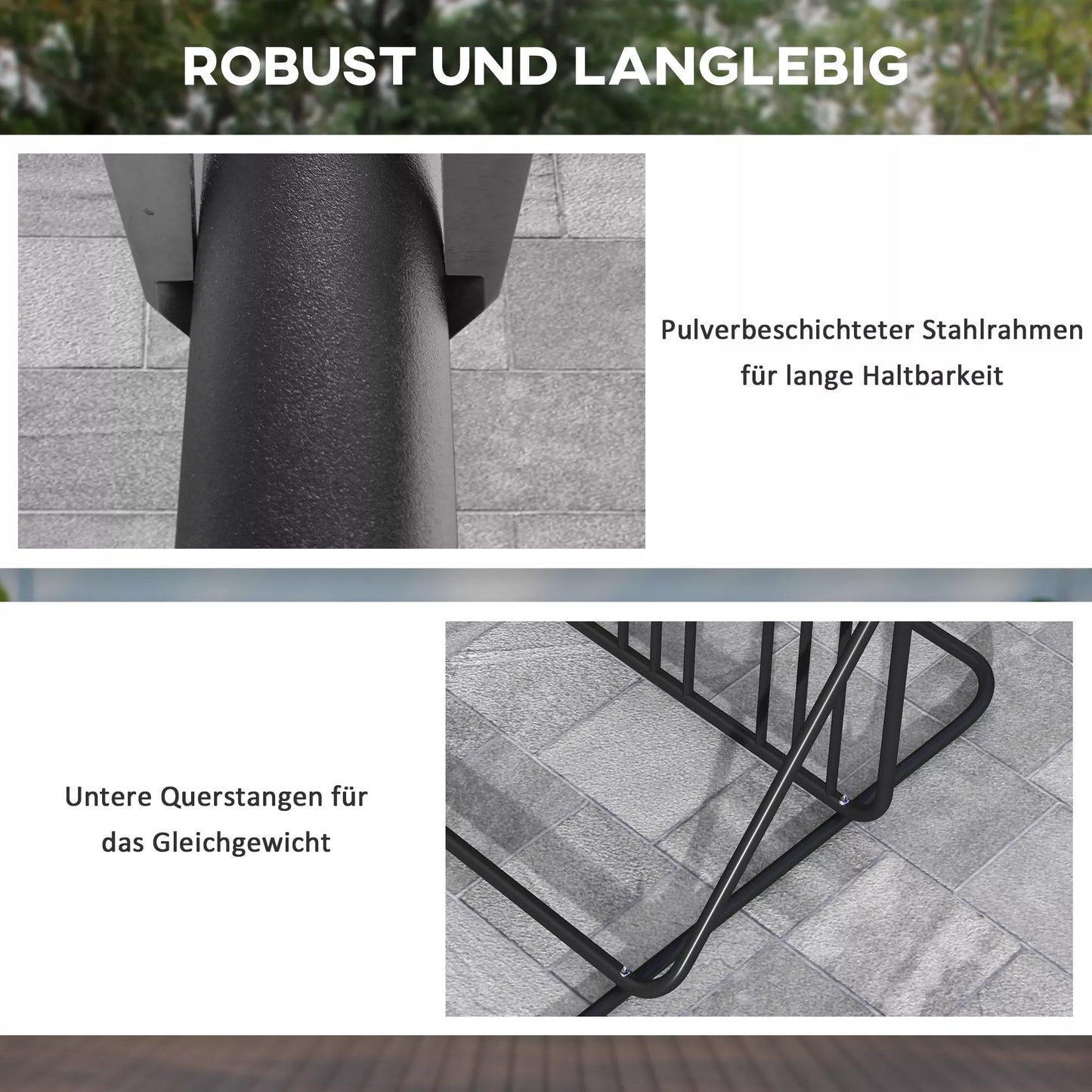 Dviračių stovas 4 dviračiams, atsparus oro sąlygoms, papildomas laikiklis, 102 x 92 x 130 cm, juodas