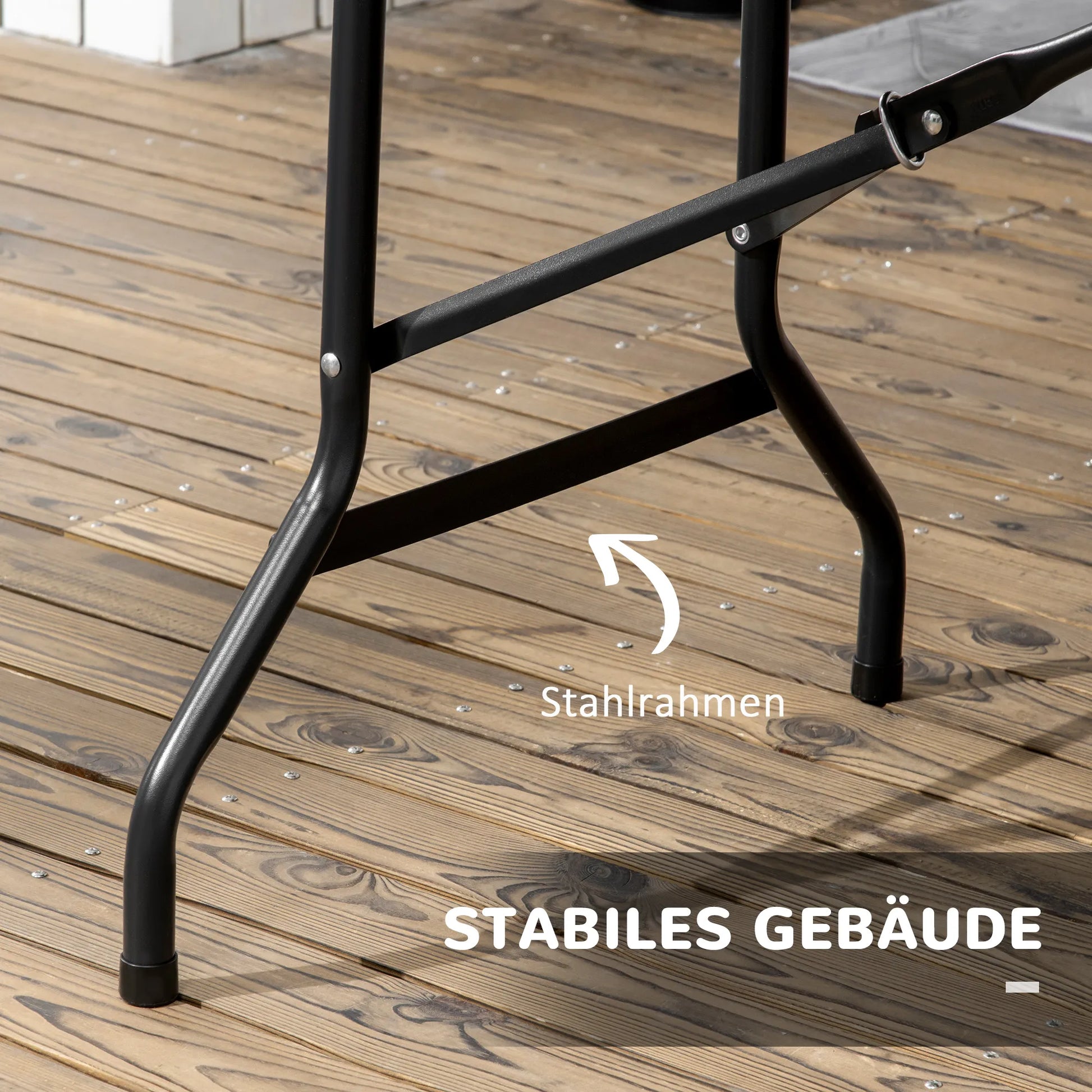 Lauko stalas, sodo stalas, 6 asmenims, sulankstomas, medžio imitacija, tamsiai pilkos spalvos, 180 x 75,5 x 73 cm