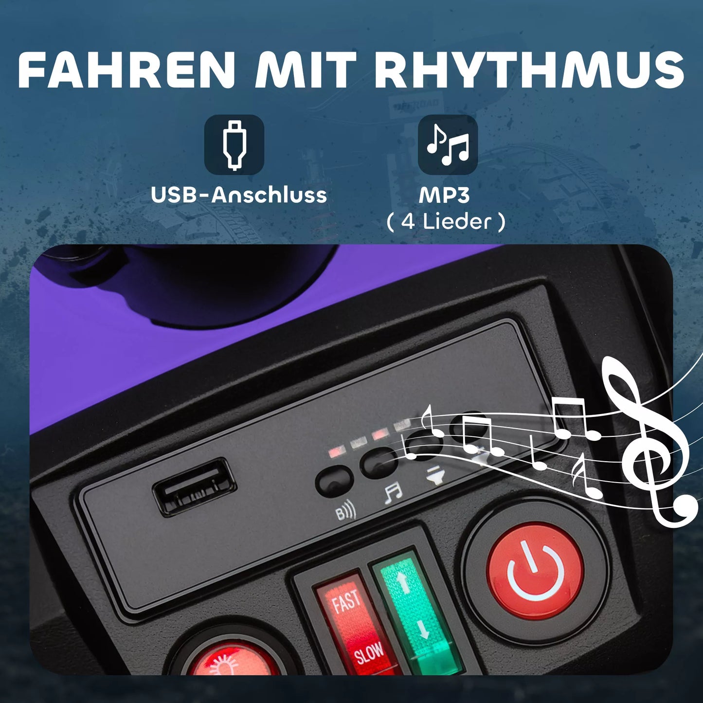 Elektrinis keturratis vaikams, 24V elektrinė transporto priemonė su 4 ratais, priekiniai žibintai, USB jungtis, MP3 funkcija, 6,5 km/h, 3-8 metai