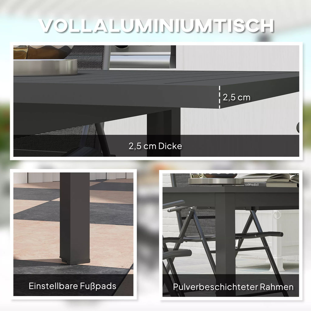 Sodo stalas Išplėstas Aliuminis 160/220x90 cm Atsparus atmosferos poveikiui Balkono stalas, neslidus Bufeto stalas Pilkas
