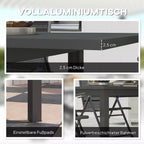 Sodo stalas Išplėstas Aliuminis 160/220x90 cm Atsparus atmosferos poveikiui Balkono stalas, neslidus Bufeto stalas Pilkas