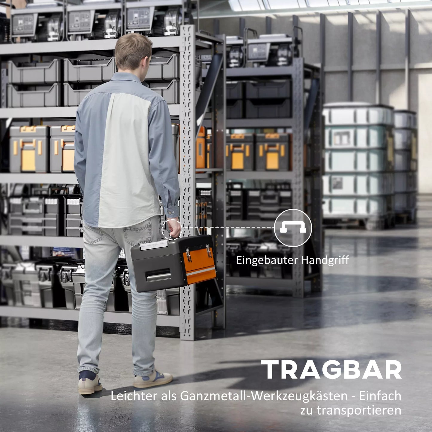 Tuščia įrankių dėžė, 49,7 x 25,3 x 23 cm, įrankių dėžė su stalčiumi, mini dėžutė, plieninė, oranžinė