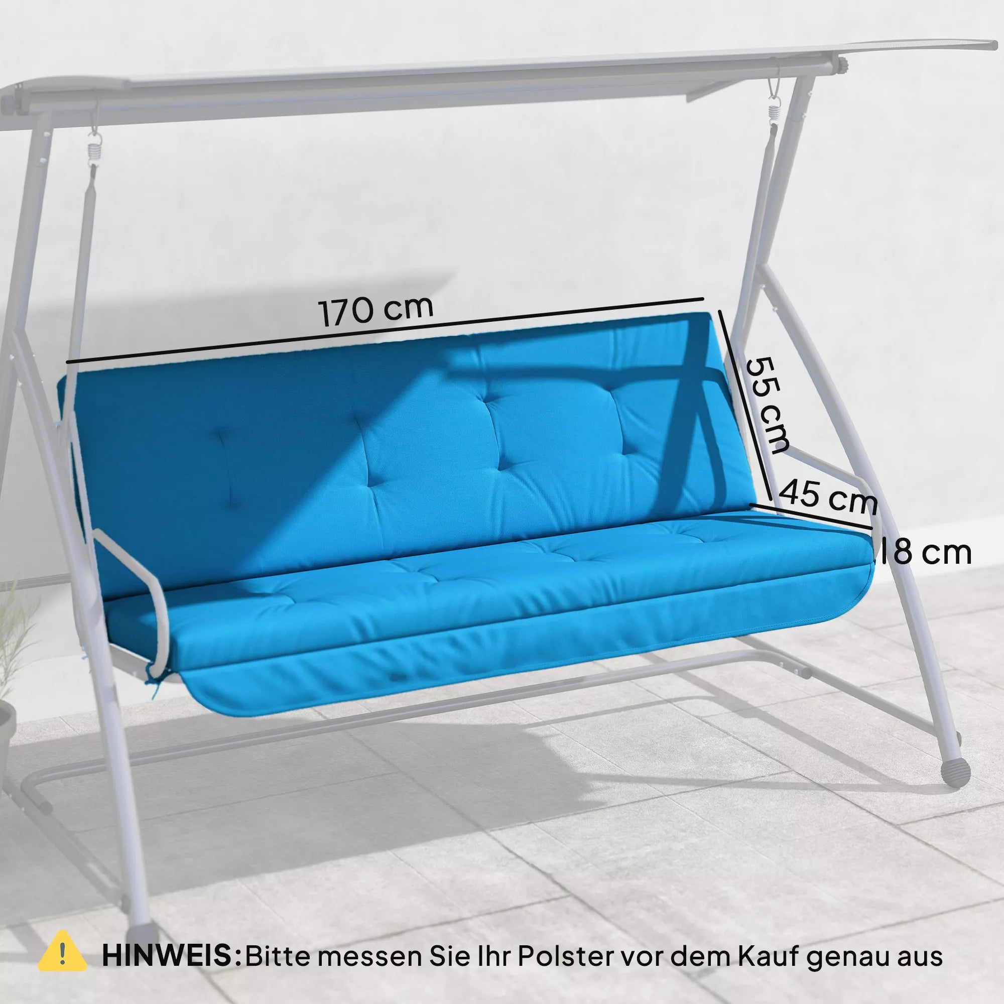Holivudo sūpynės 170 cm pagalvėlių rinkinys Sūpynės pagalvėlės Sėdynės pagalvėlės Sodo sūpynės Sodo pagalvėlės Nugaros pagalvėlės Šoninės pagalvėlės Mėlynos