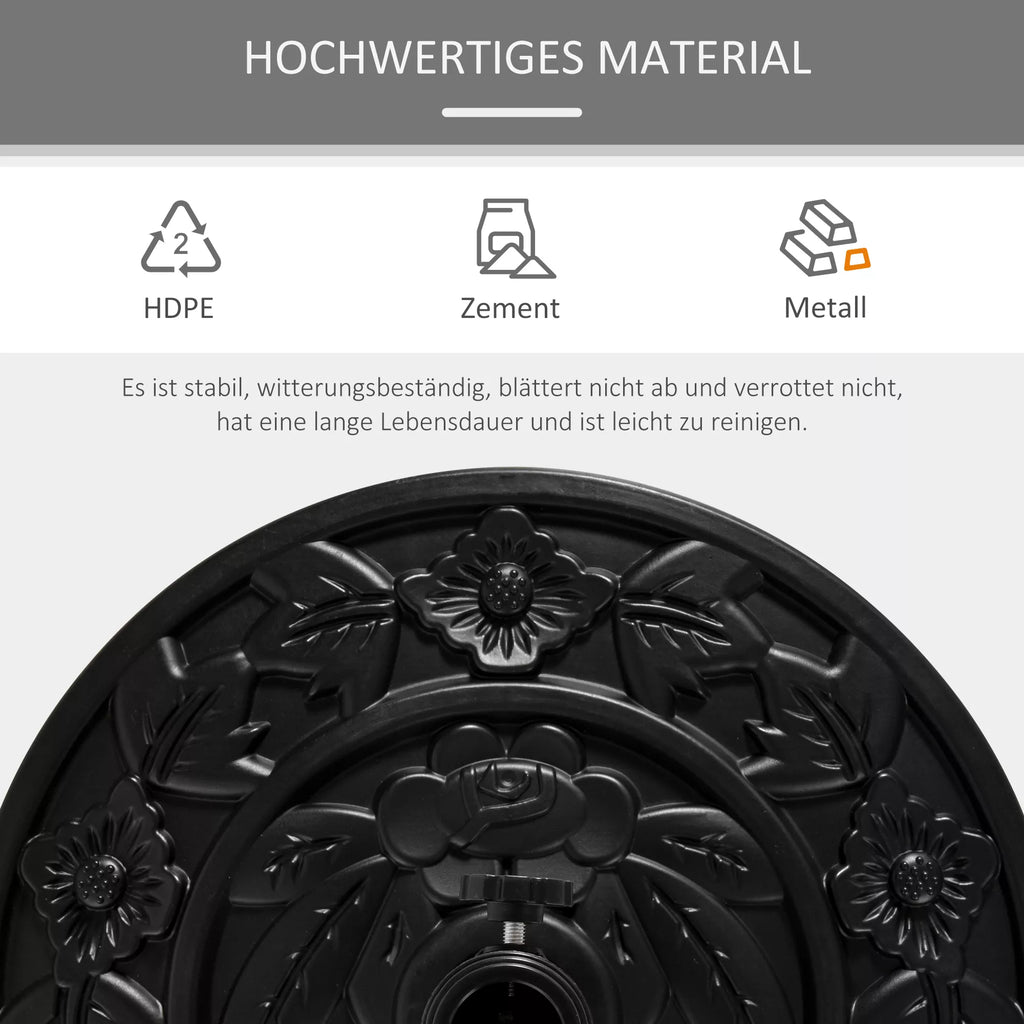 Skėčio stovas, pusapvalus, 9 kg, gėlių motyvu, HDPE/cementas, skirtas skėčio stiebams, kurių skersmuo 35/38/48 mm